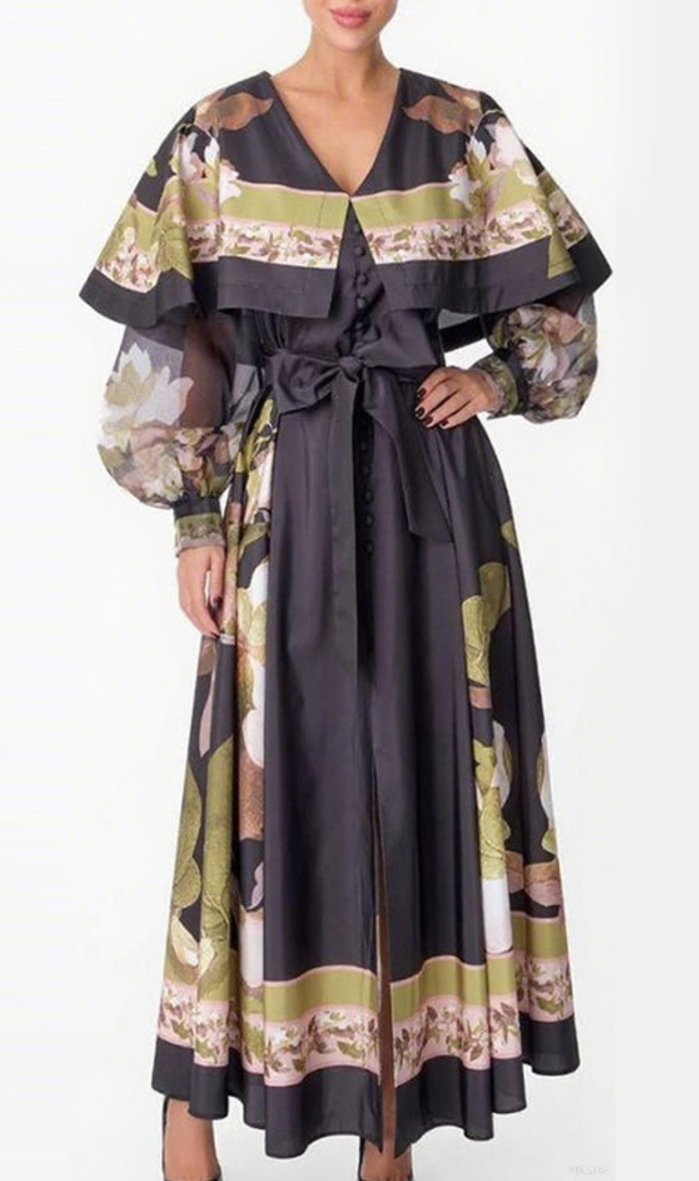 Helena Flower Printed Long Sleeve Maxi Dress