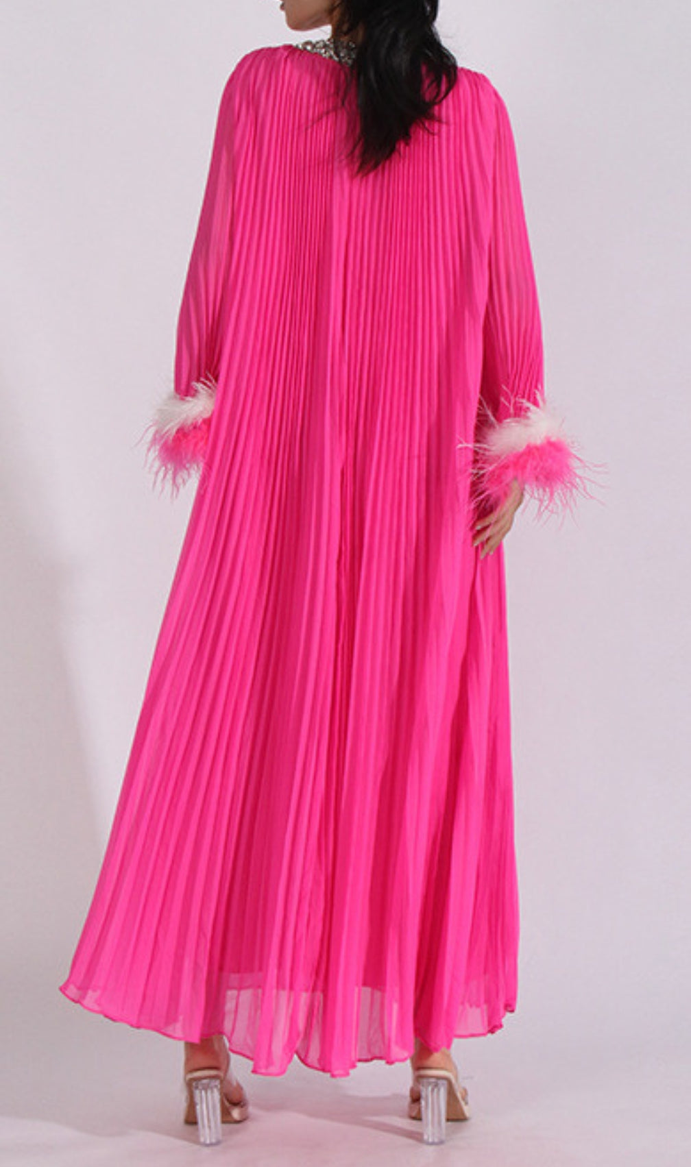 Cierra Diamond Feather Long Sleeve Maxi Dress