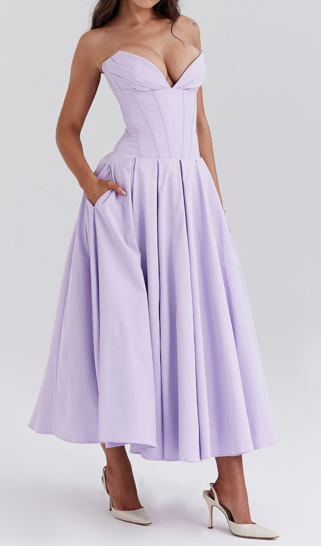 Devani Purple Strapless Corset Midi Dress