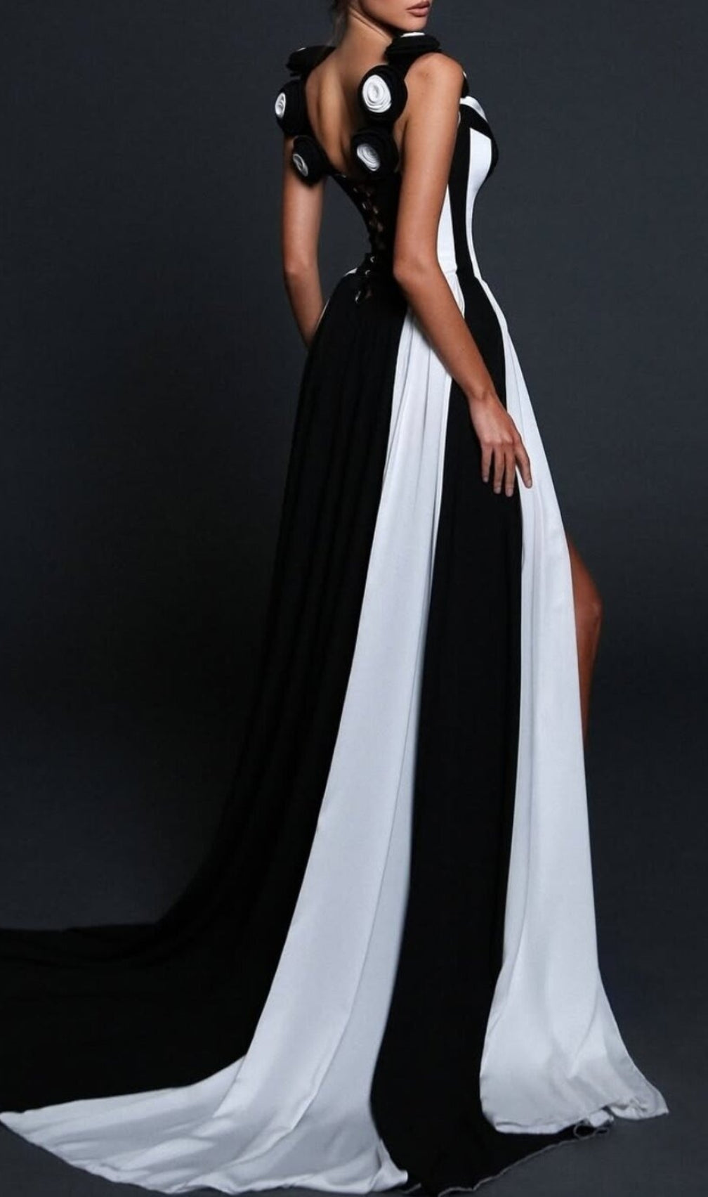 Cura Black White Patchwork Flower Maxi Dress