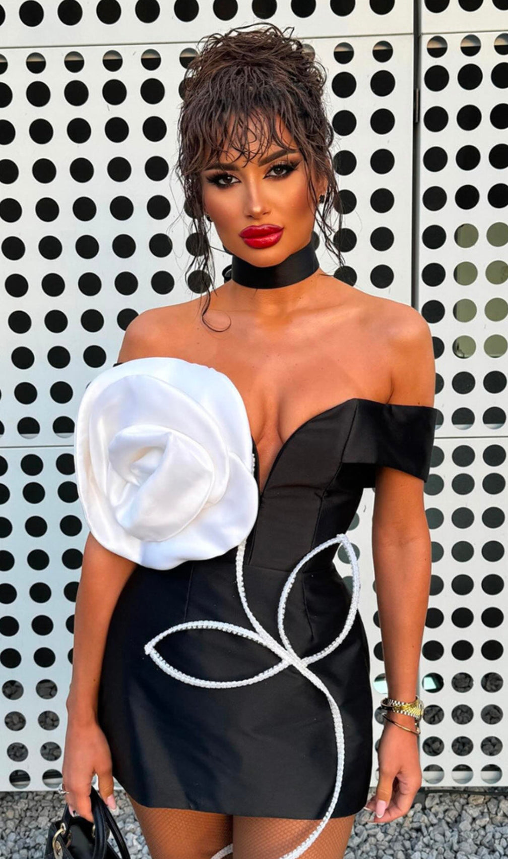 Bibi Black Flower Embellished Mini Dress