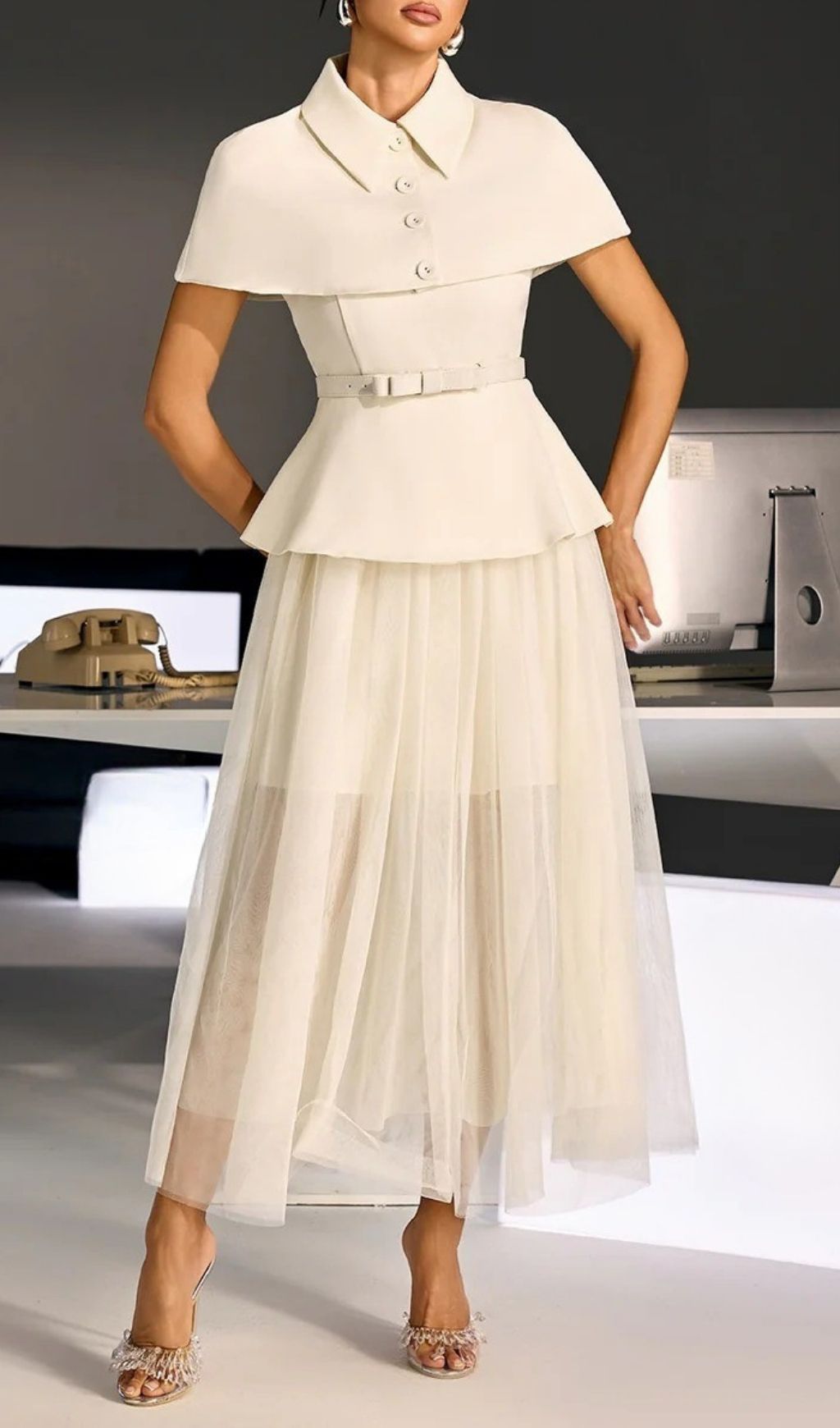 Larevix Cape Skirt Set With Belt