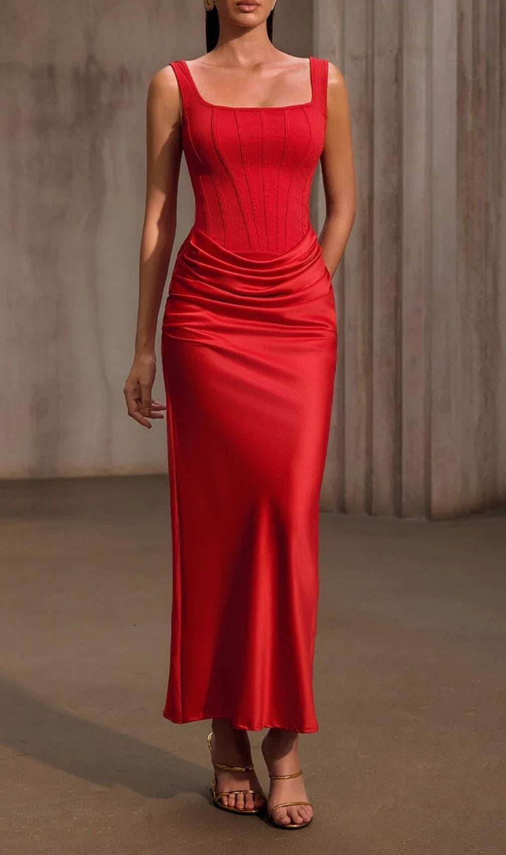 Glamorous Nexilyx Red Corset Satin Maxi Dress - Elegant Evening Gown