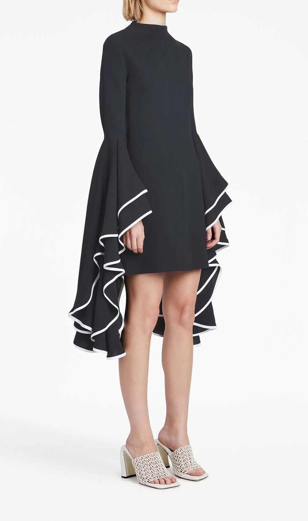 Ruffled Sleeve Mini Dress In Black