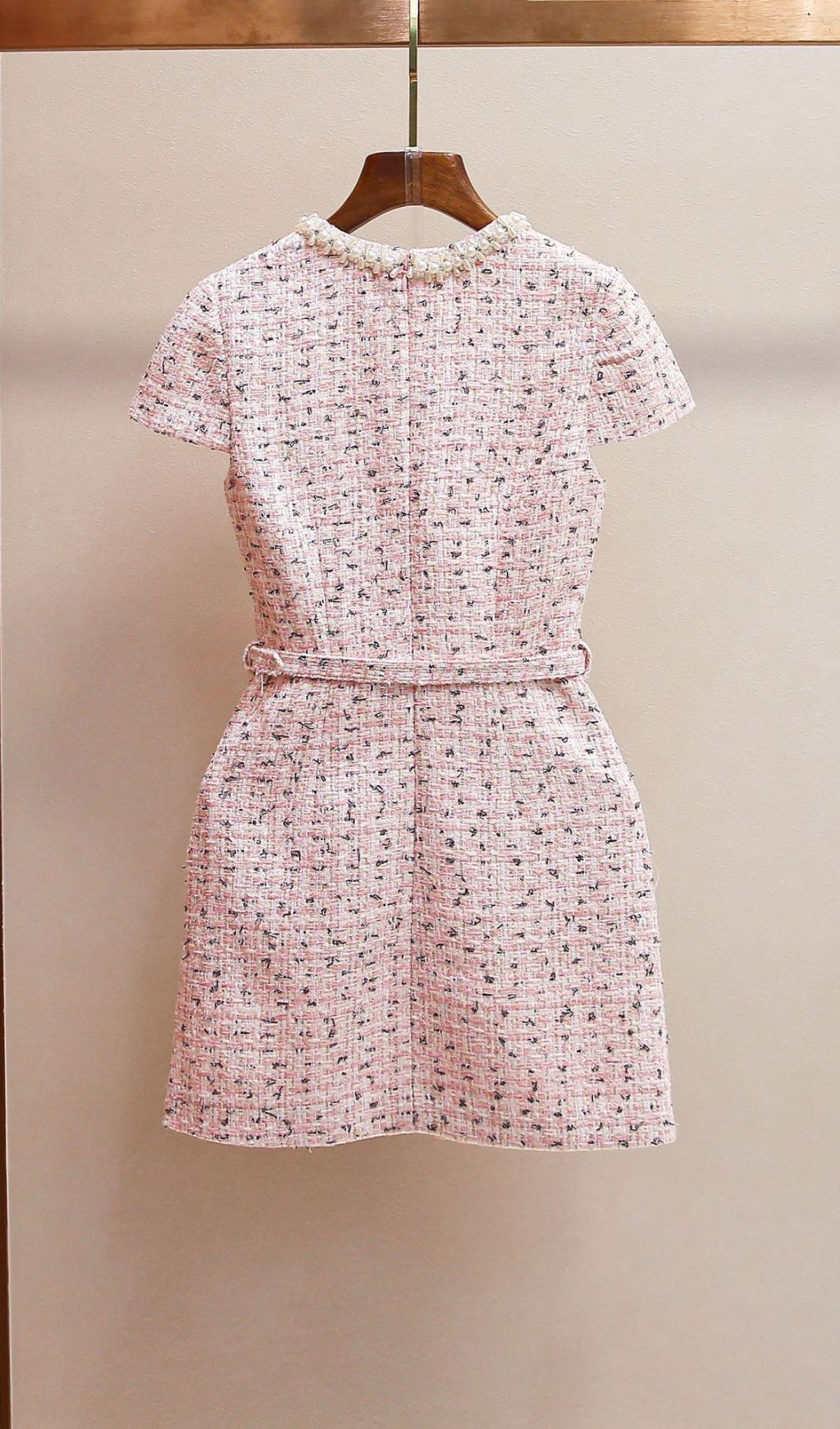 Elegant Faux Pearl Tweed Mini Dress | Chic Embellished Design