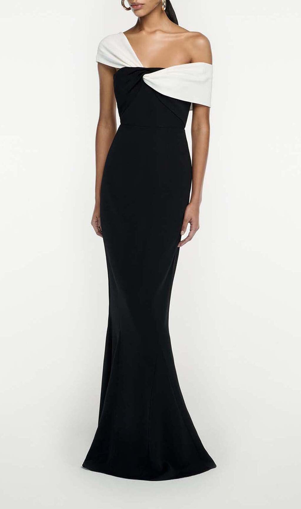 Asymmetric Off-The-Shoulder Maxi Dress In Black