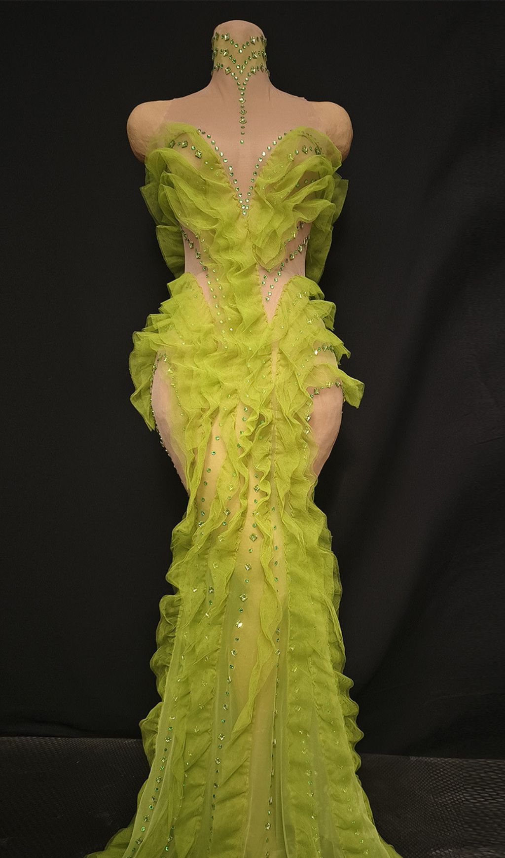 Jaela Yellow Diamante Ruffle Maxi Dress - Glamorous Strapless Gala Gown