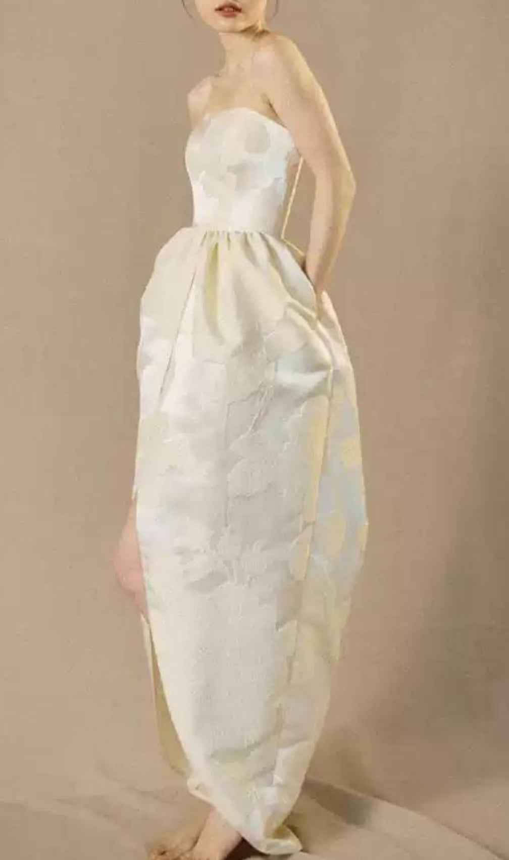 Brygida Ivory Strapless Flower Maxi Dress