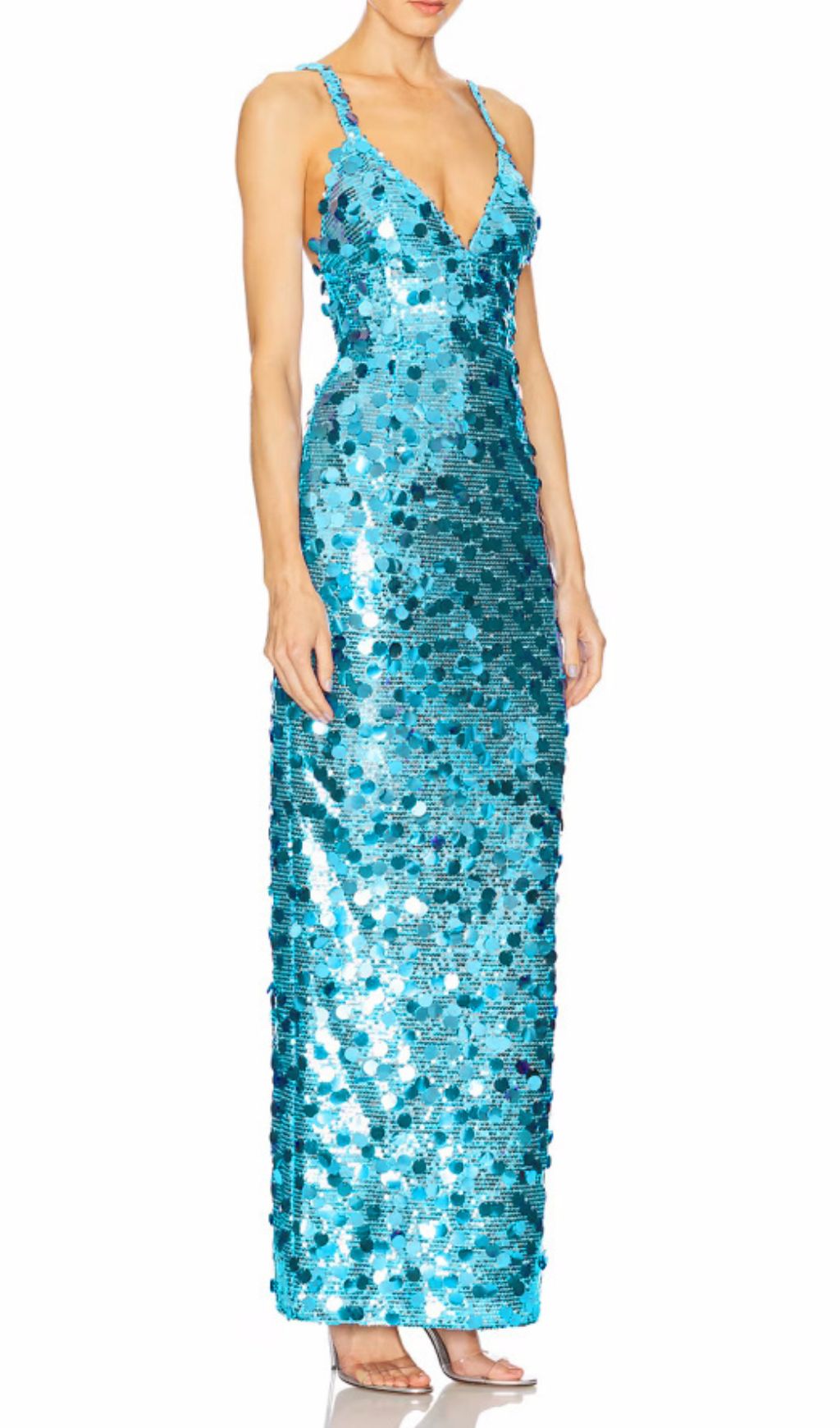 Hannah Blue V-Neck Sequin Maxi Dress
