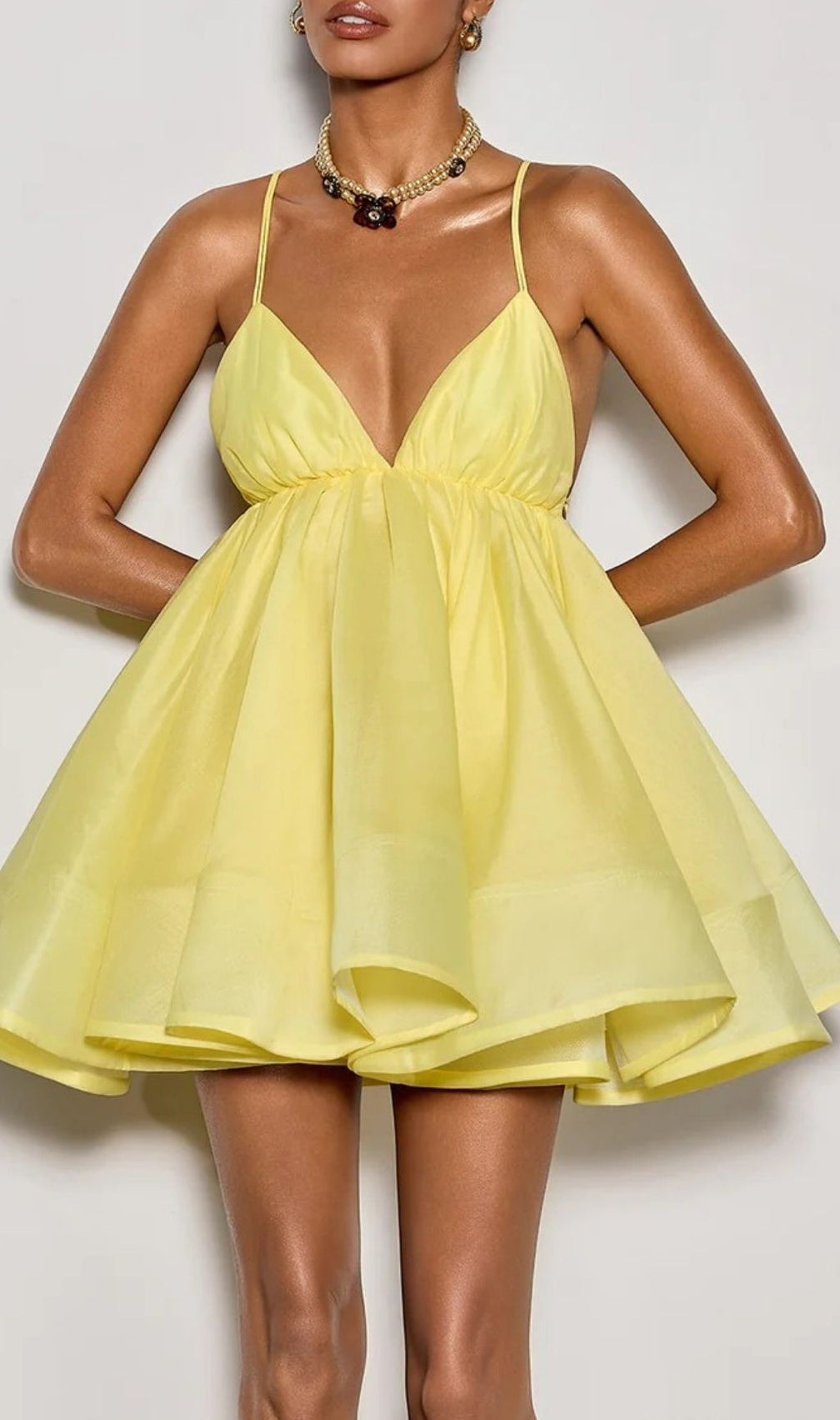 Custodia Chic Sunshine Yellow Spaghetti Strap Flare Mini Dress