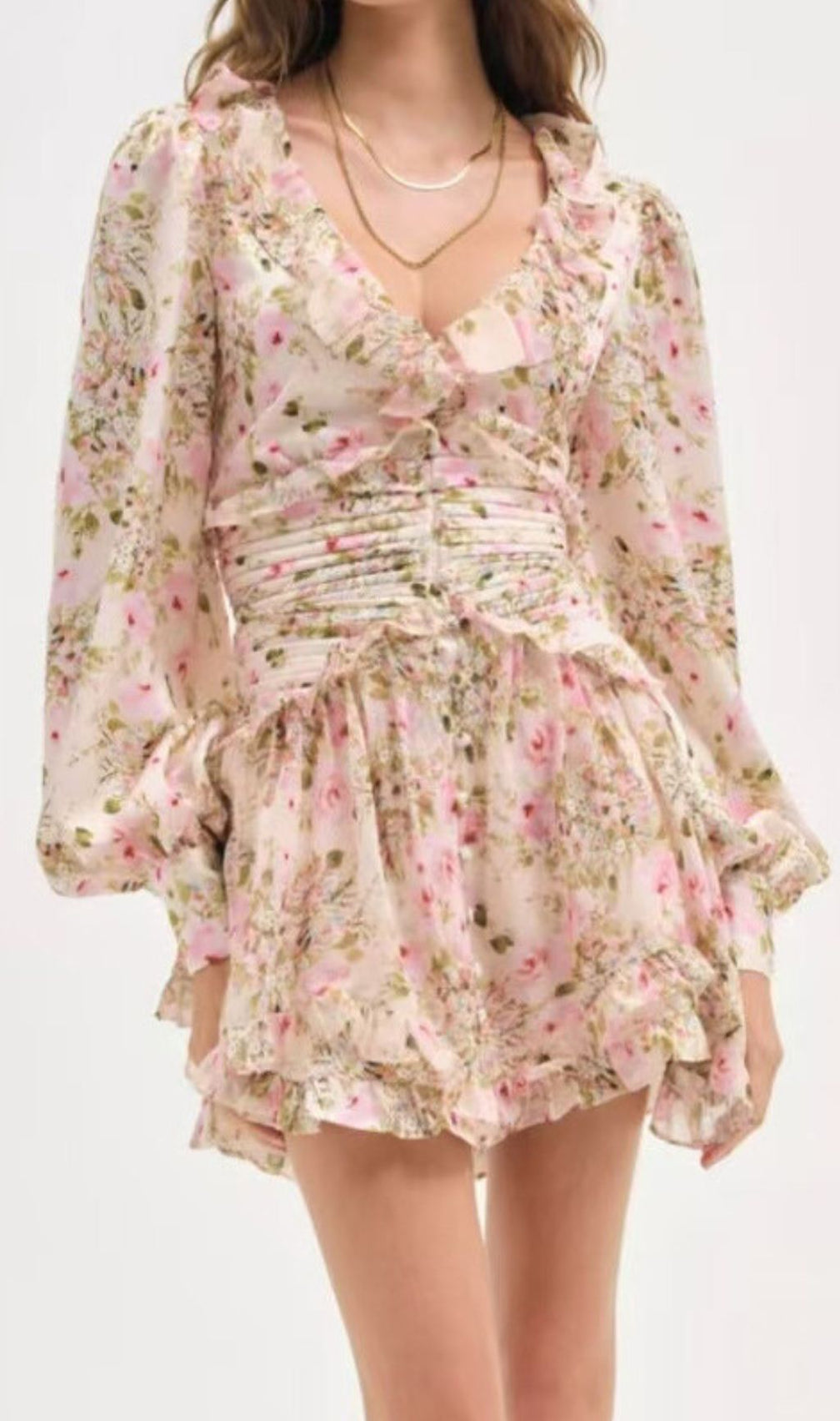 Iolanthe Romantic Ruffle Floral Mini Dress | Long Sleeve & Flirty Style