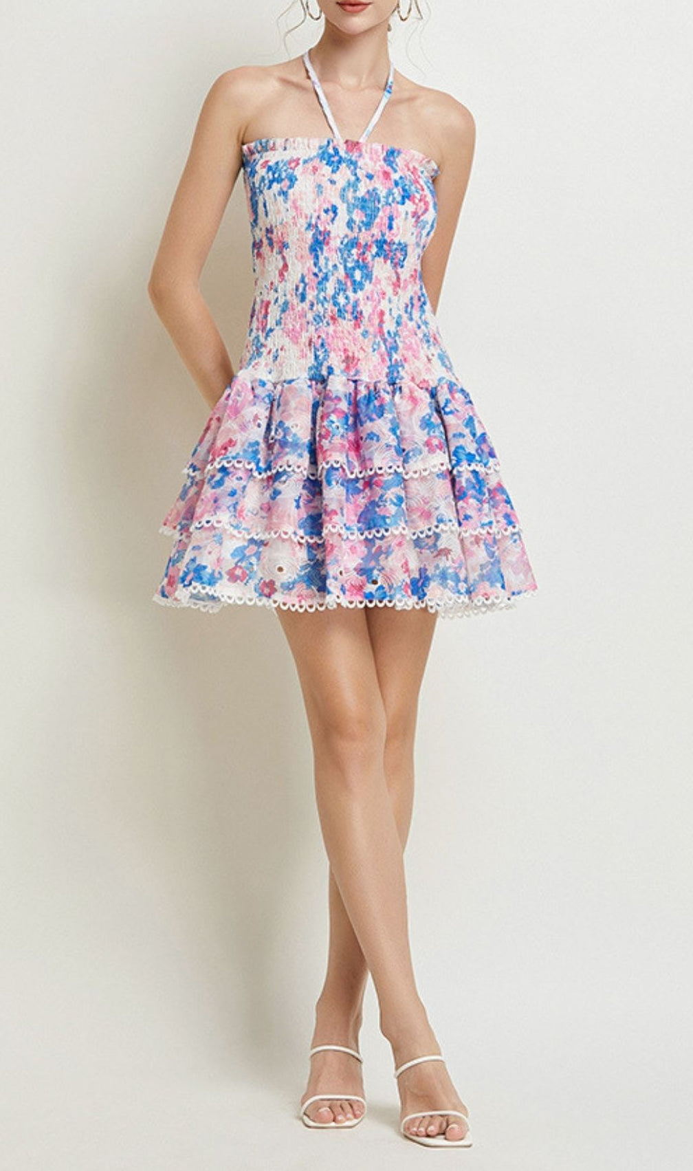 Kamilla Vibrant Floral Halter Tiered Mini Dress - Boho Chic Summer Essential