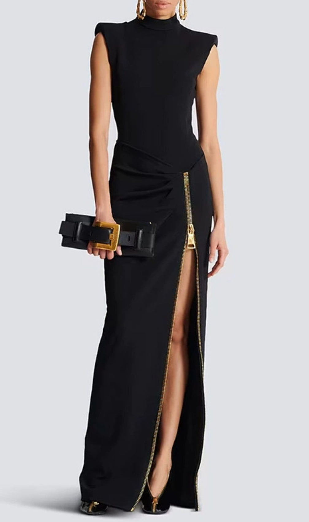 Jendayi Black Zipper Slit Maxi Dress - Edgy Elegance for Women