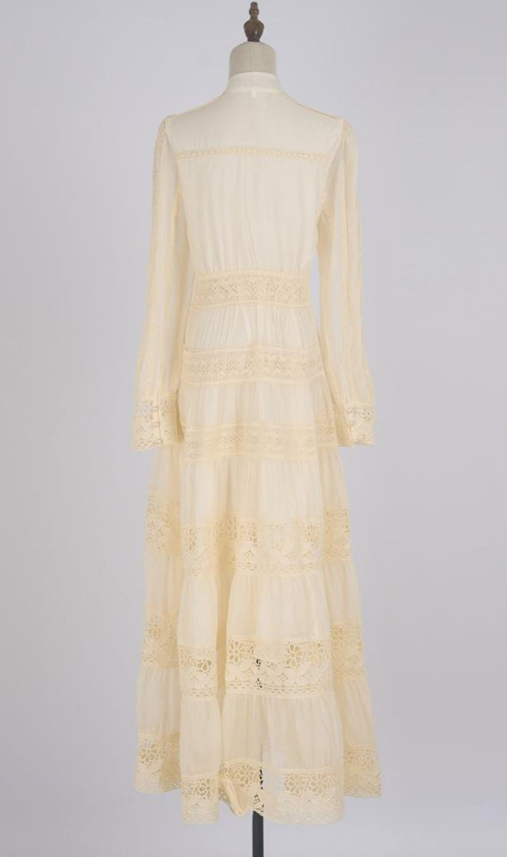 Kamara Romantic Apricot Tiered Lace Maxi Dress - Elegant Long Sleeve Boho Gown
