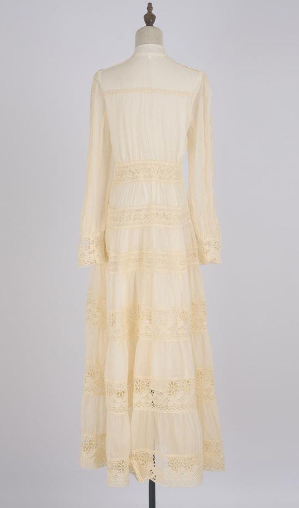 Kamara Romantic Apricot Tiered Lace Maxi Dress - Elegant Long Sleeve Boho Gown