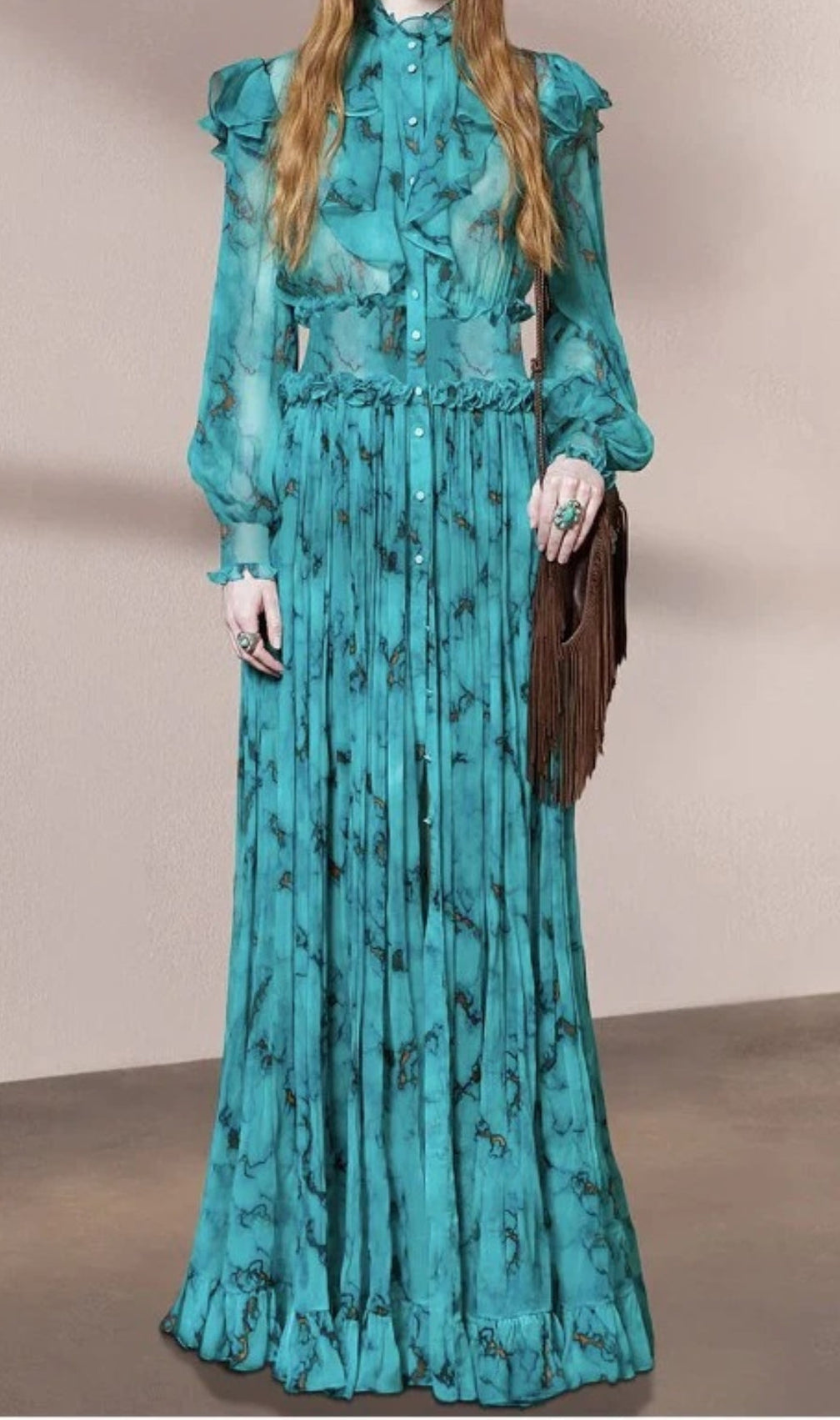 Angie Teal Ruffles Maxi Dress