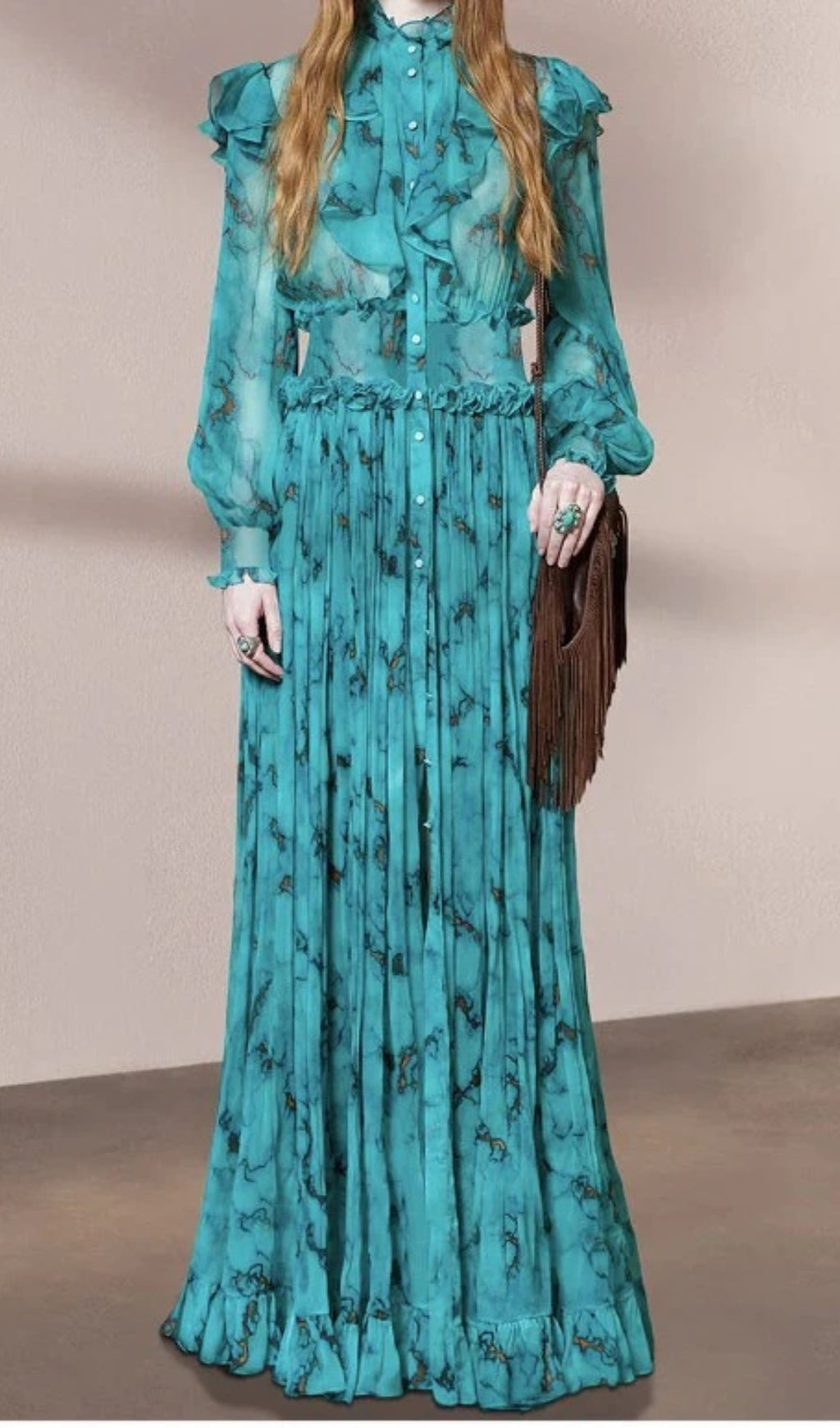 Angie Teal Ruffles Maxi Dress