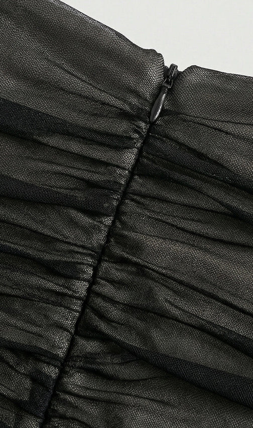 Jadzia Black Halter Ruched Mesh Maxi Dress – Elegant Evening Gown for Special Occasions