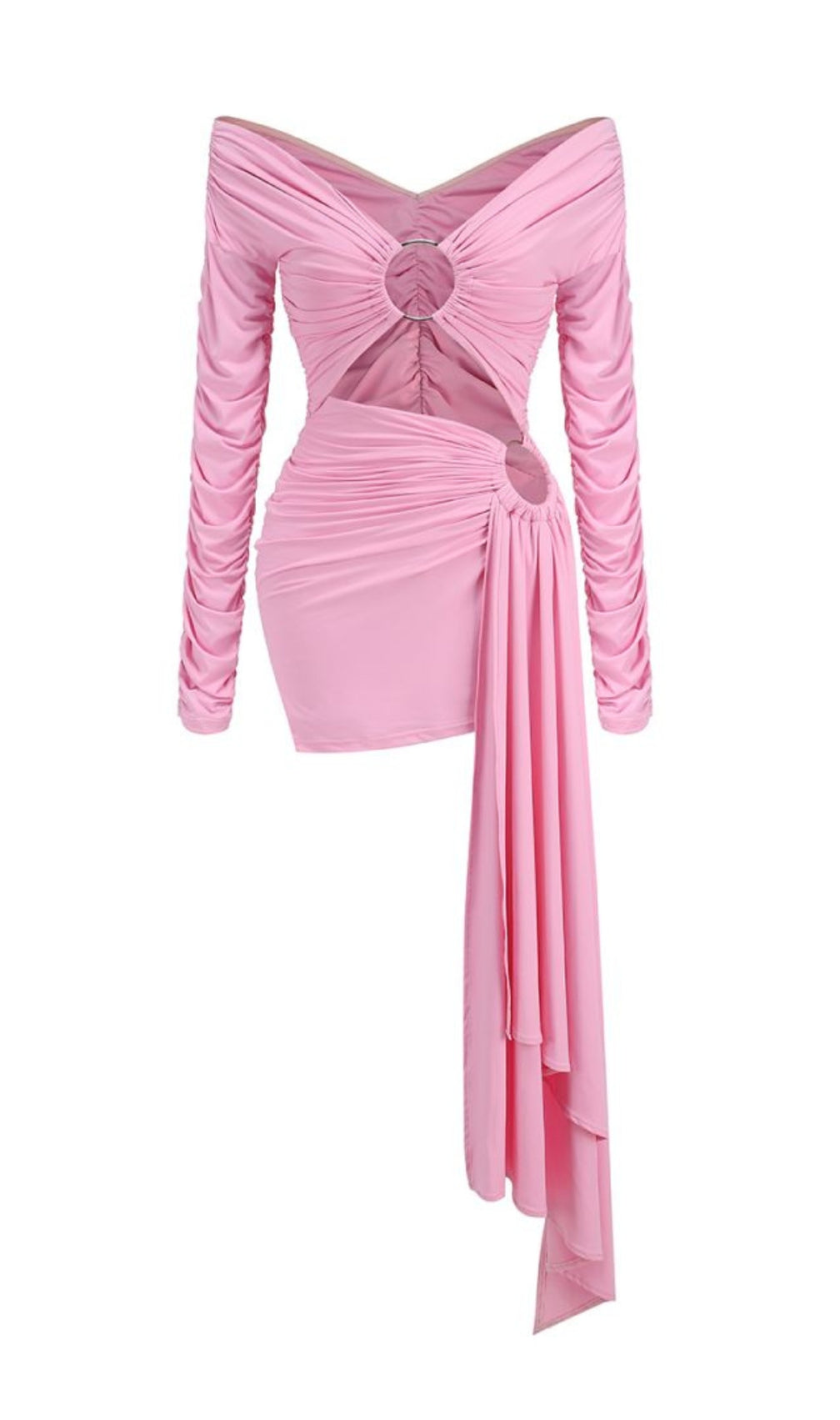 Bia Pink Long Sleeve Ruched Bardot Mini Dress