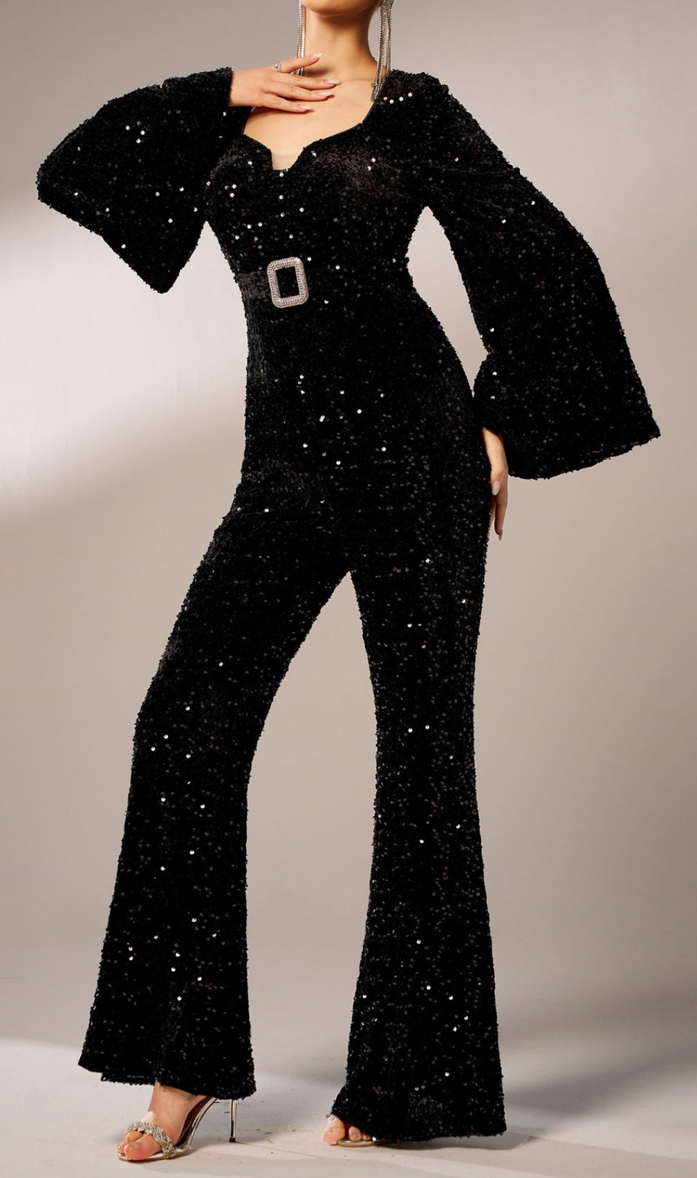 Cicily Black Sequin Long Sleeve Jumpsuit
