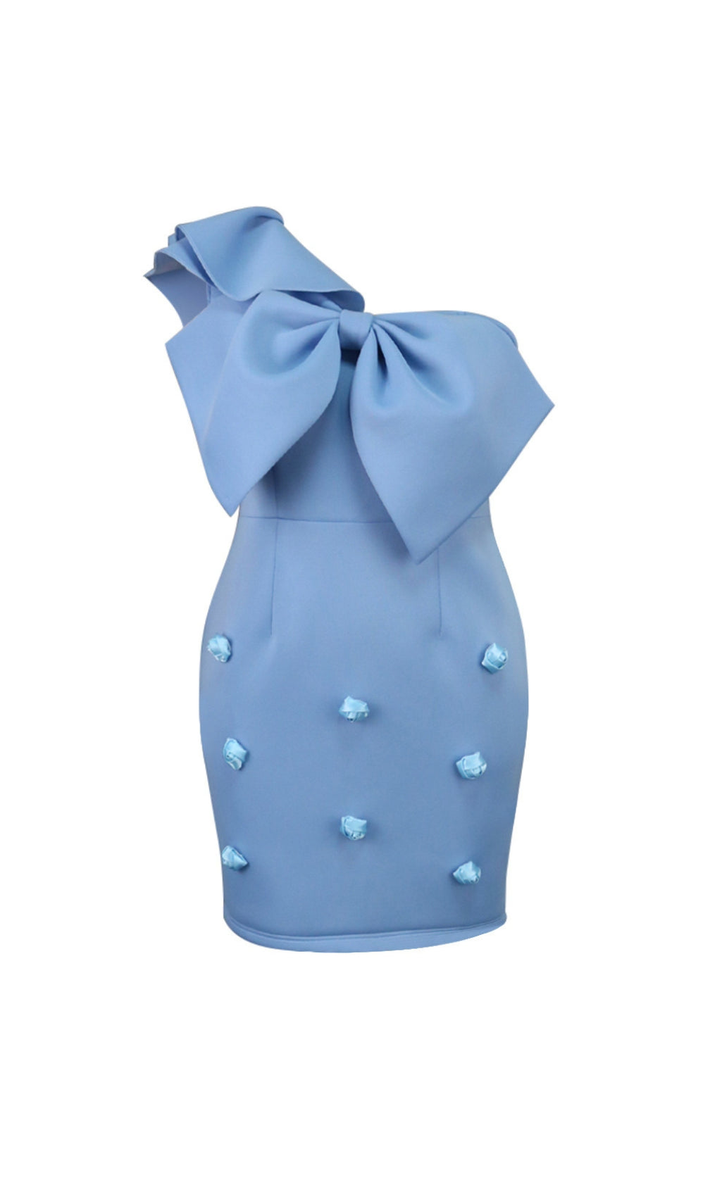 Baina Blue One Shoulder Bow Mini Dress