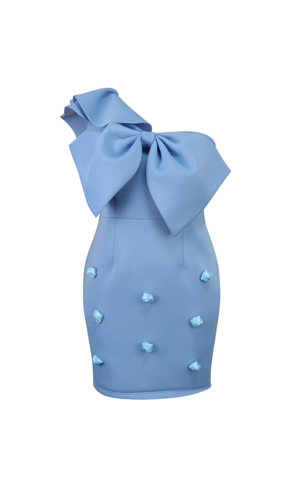 Baina Blue One Shoulder Bow Mini Dress