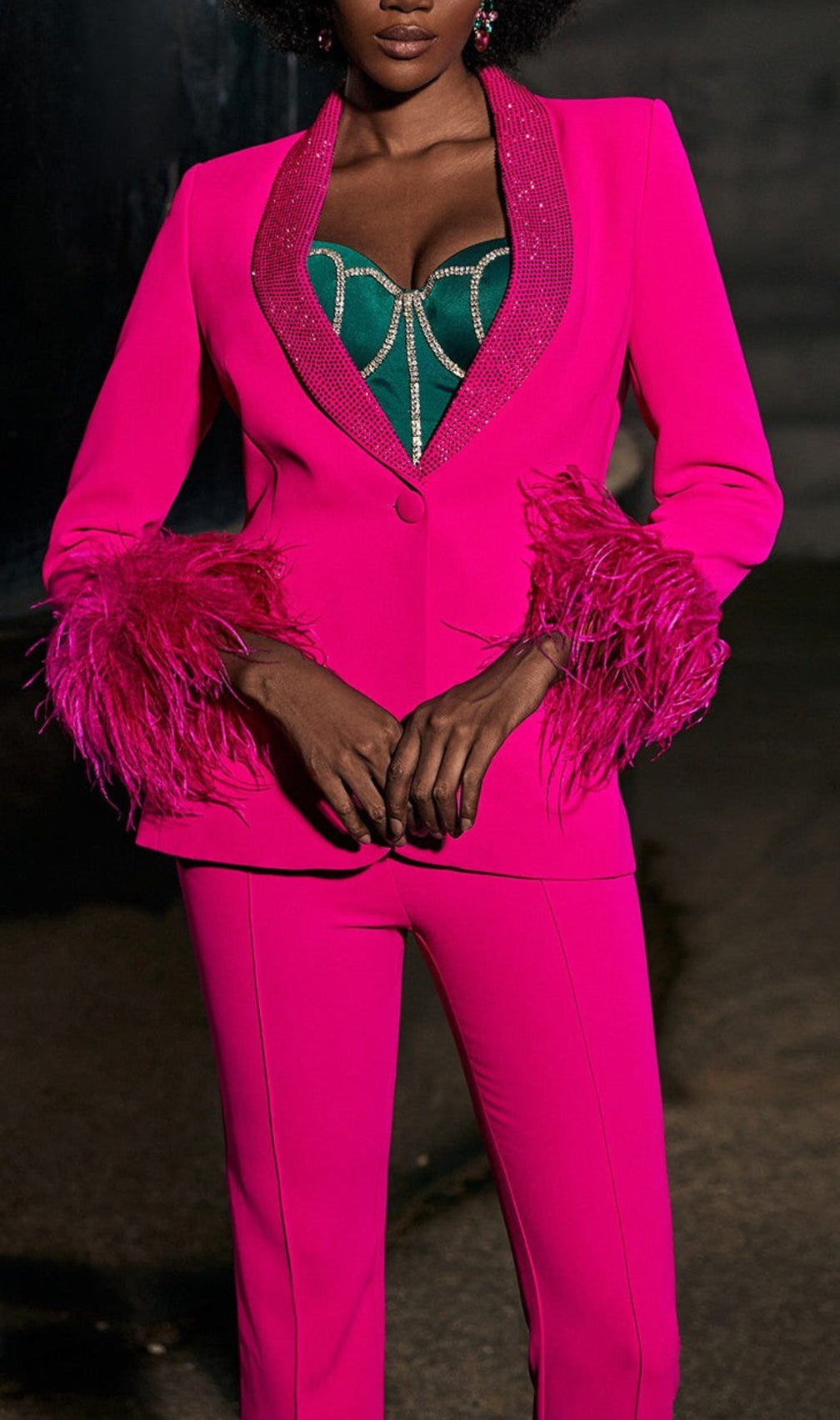 Rhinestone Feather Blazer In Pink