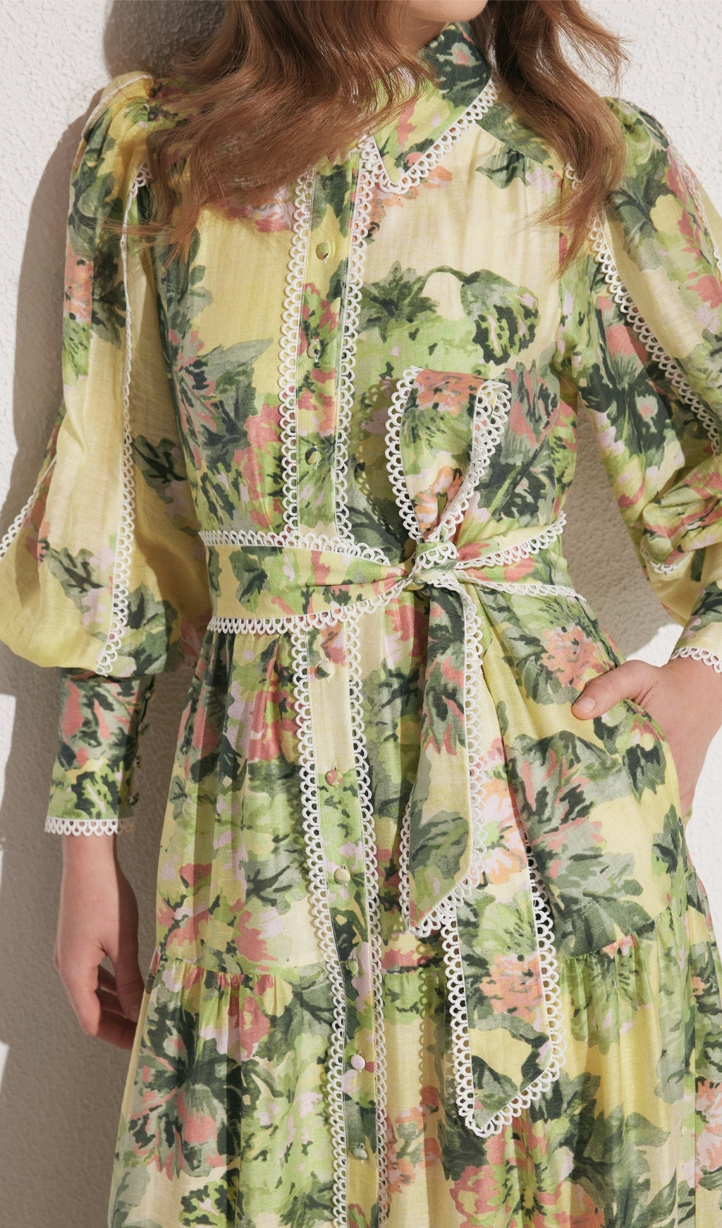 Yedda Floral Print Lace Trim Maxi Dress