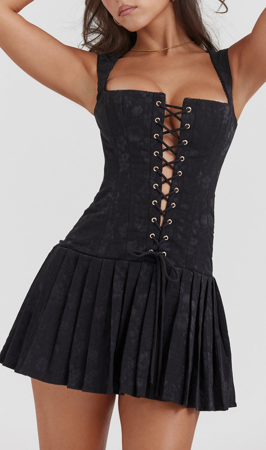 Lace-Up Mini Dress In Black
