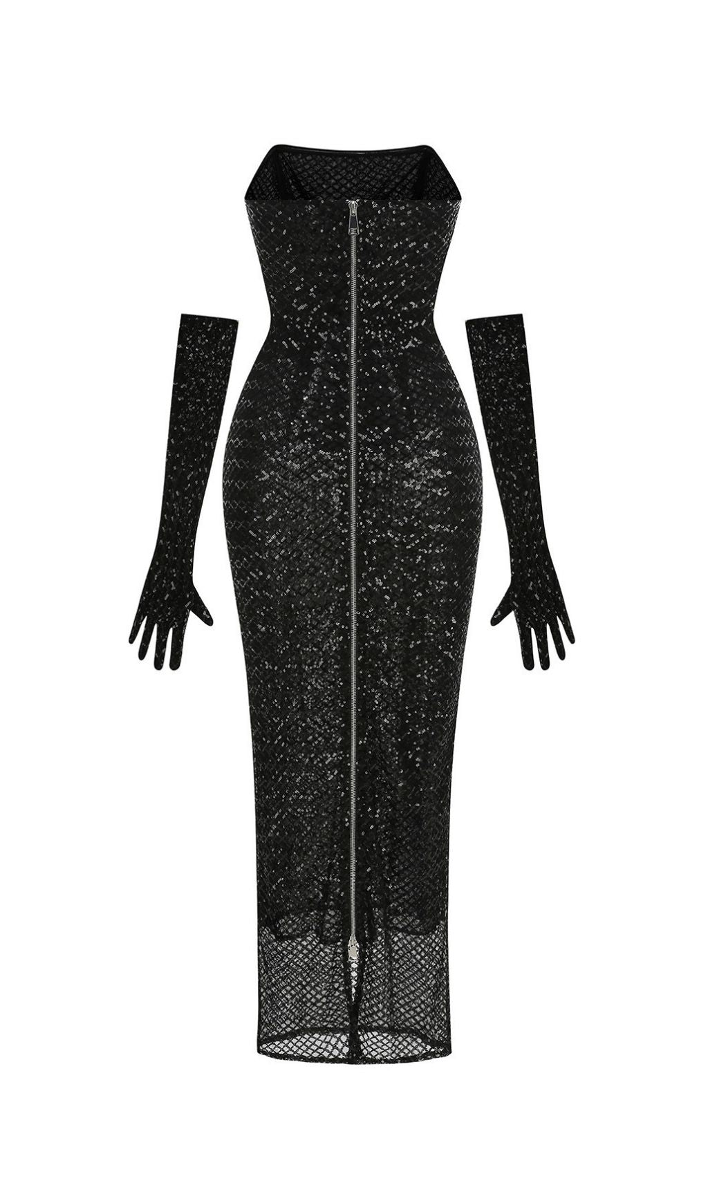 Glamorous Kelda Black Sequin Strapless Maxi Gown with Velvet Bow
