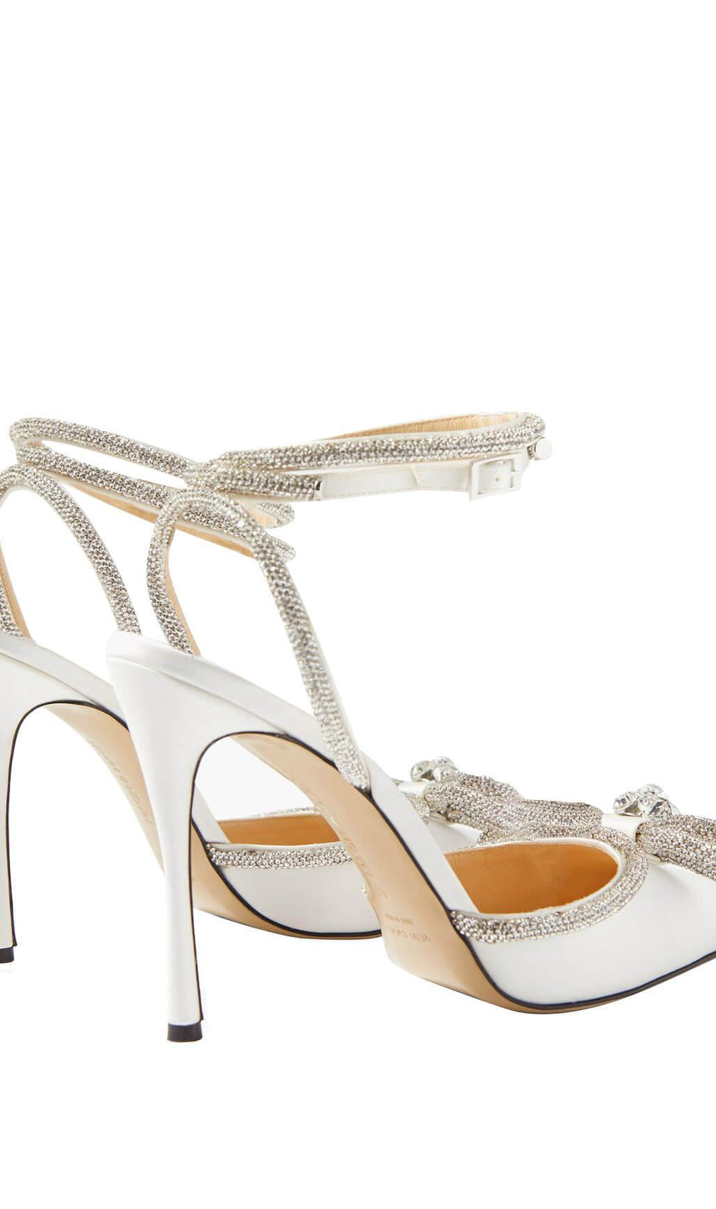 Bow Crystal Satin Heels In White