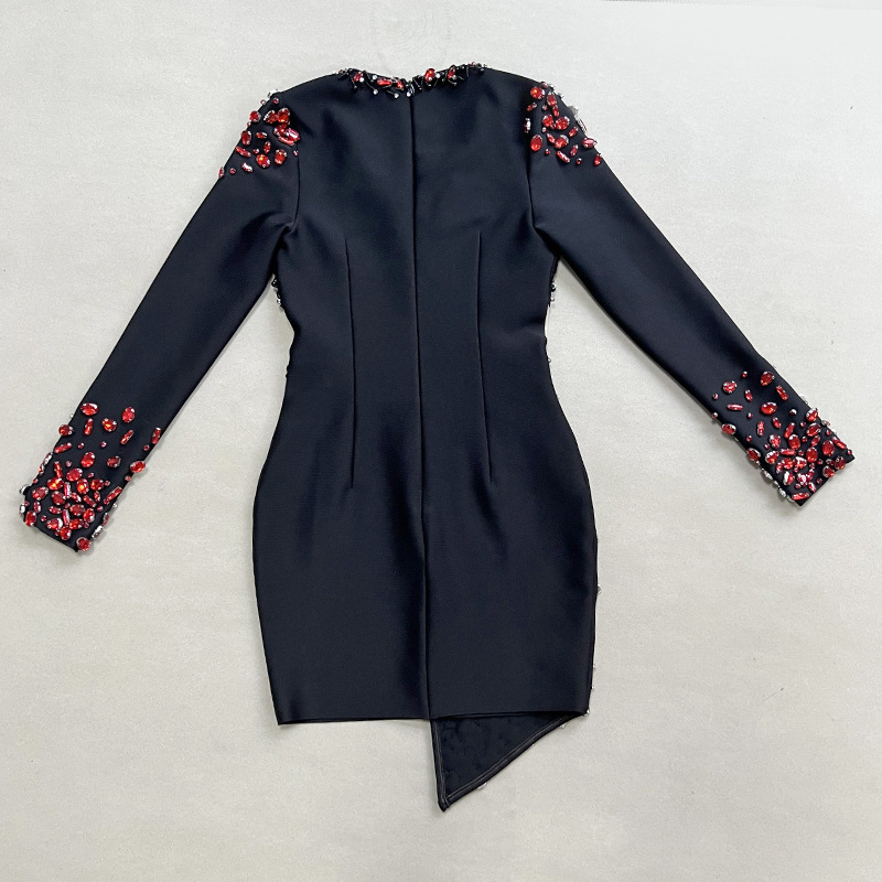 Abelina Long Sleeve Red Crystals Dress