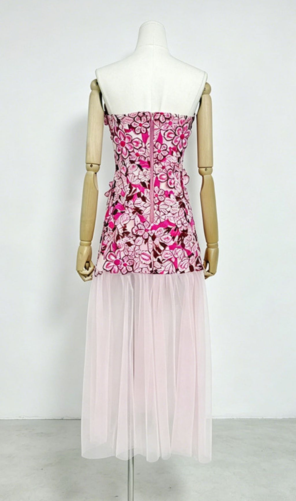 Kismet Pink 3D Flower Mesh Maxi Dress