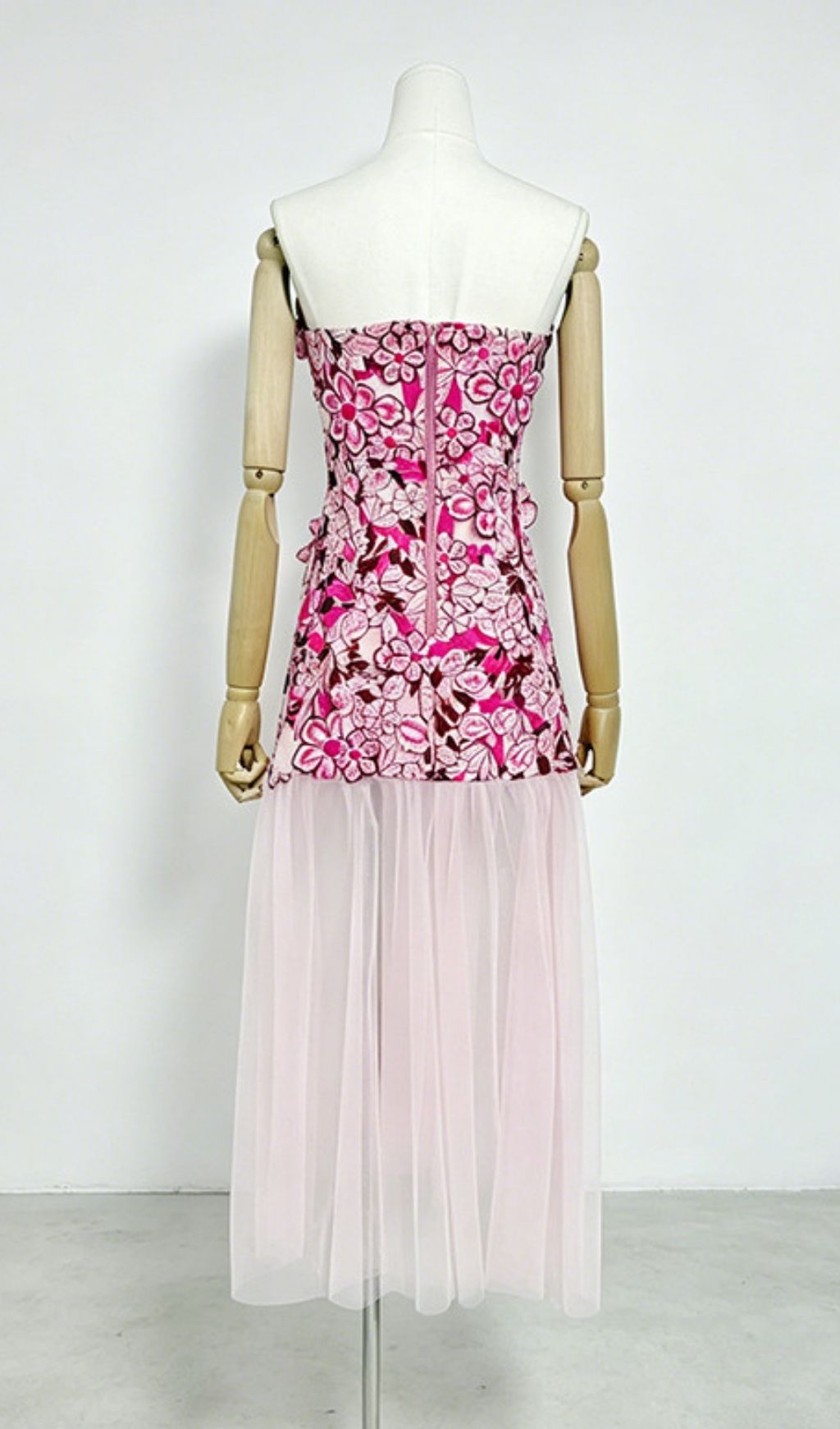 Kismet Pink 3D Flower Mesh Maxi Dress