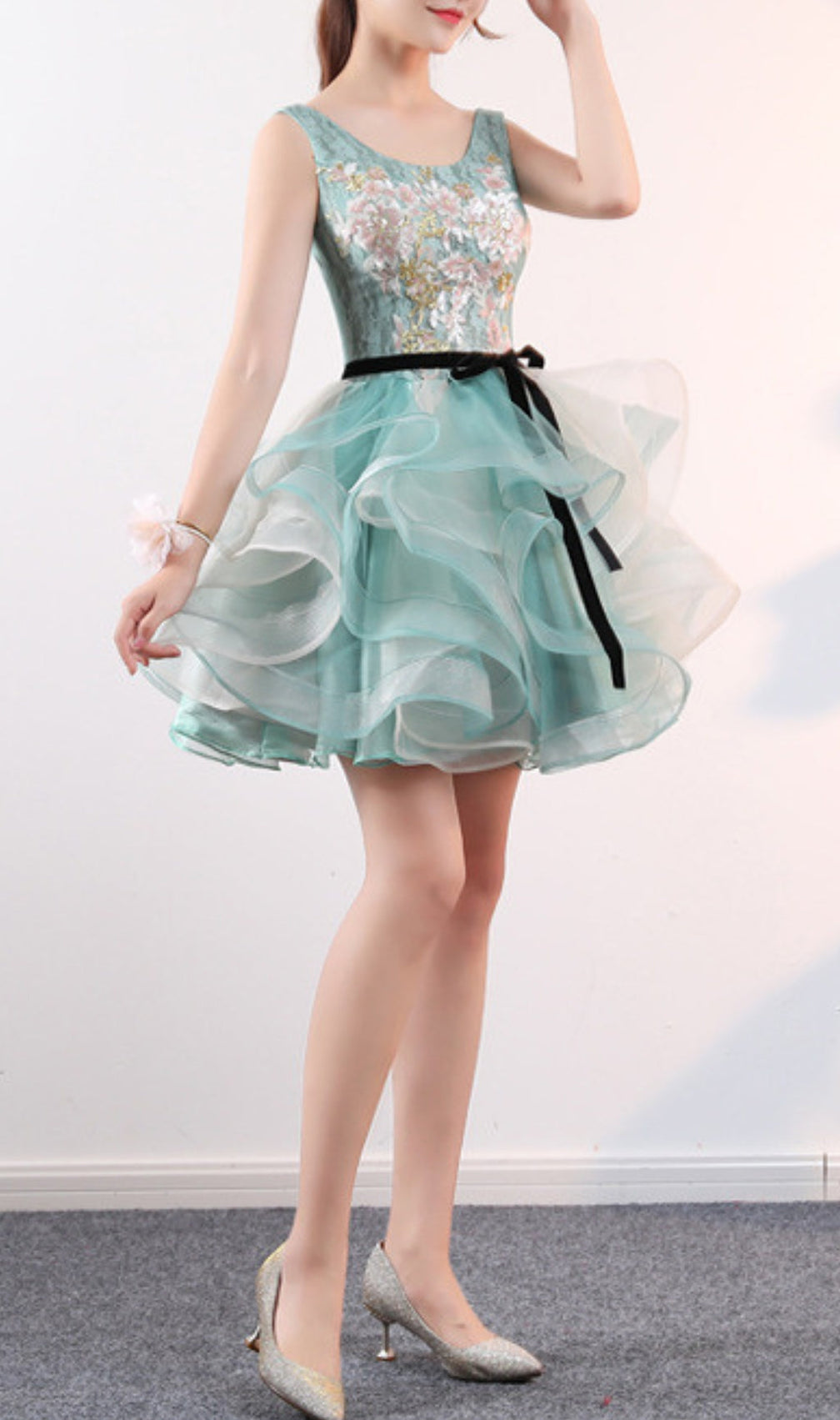 Aneko Flower Sequin Mini Dress