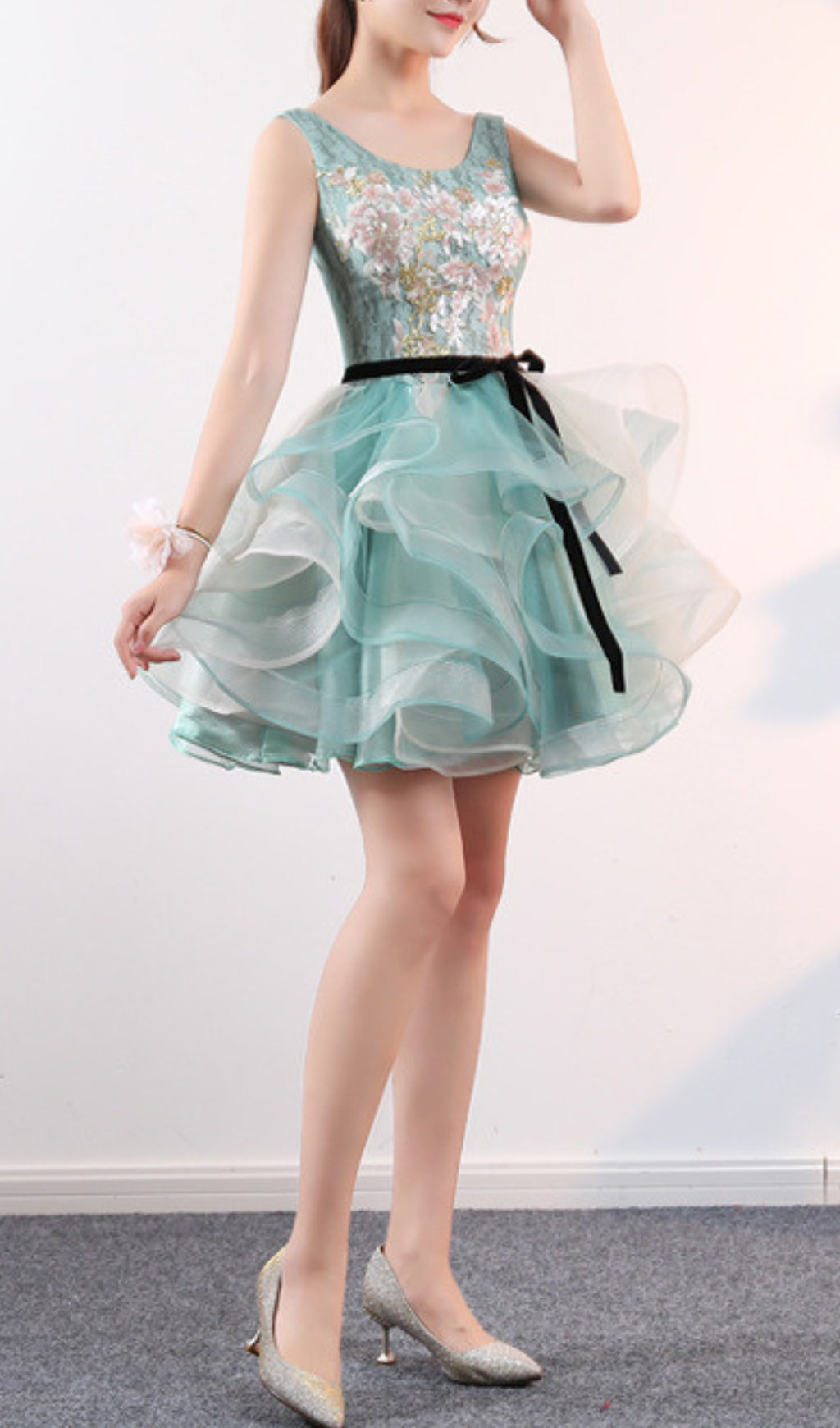 Aneko Flower Sequin Mini Dress