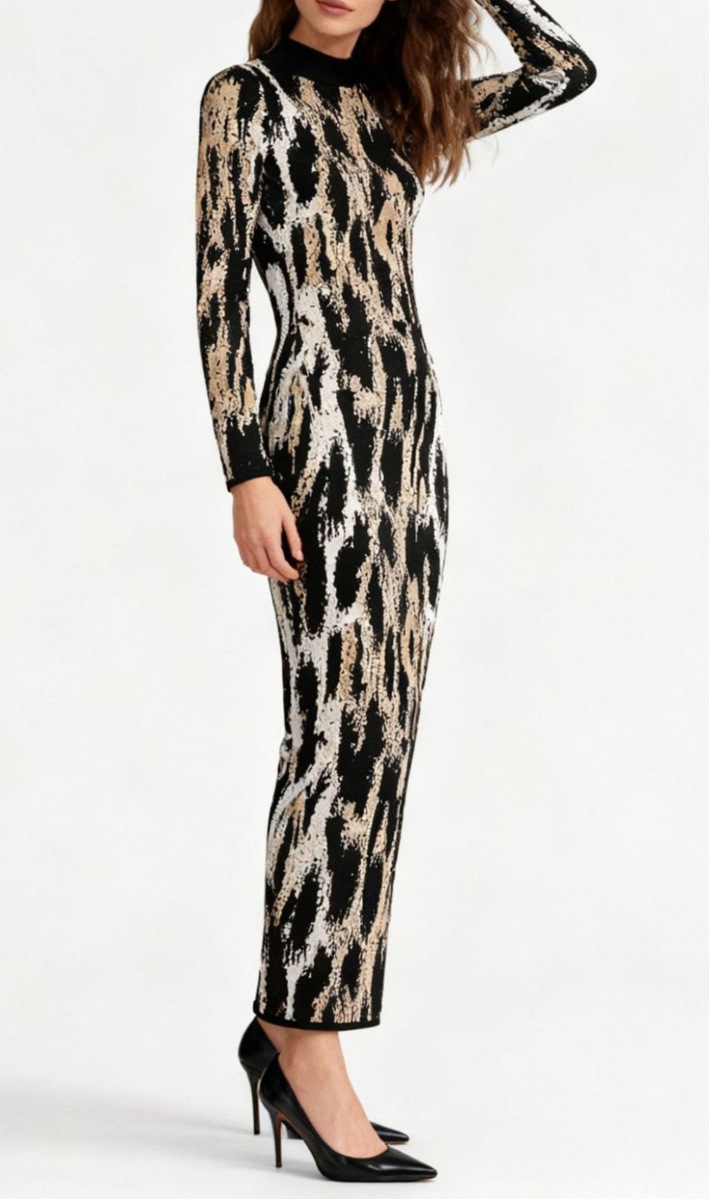 Chic Women's Leopard Print Long Sleeve Midi Dress | Bodycon Style