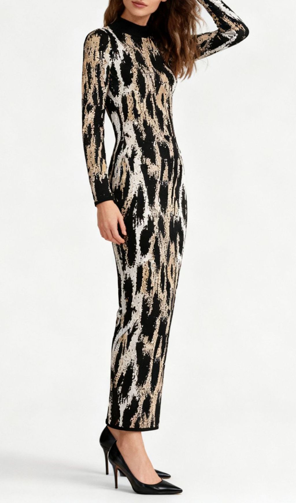 Chic Women's Leopard Print Long Sleeve Midi Dress | Bodycon Style
