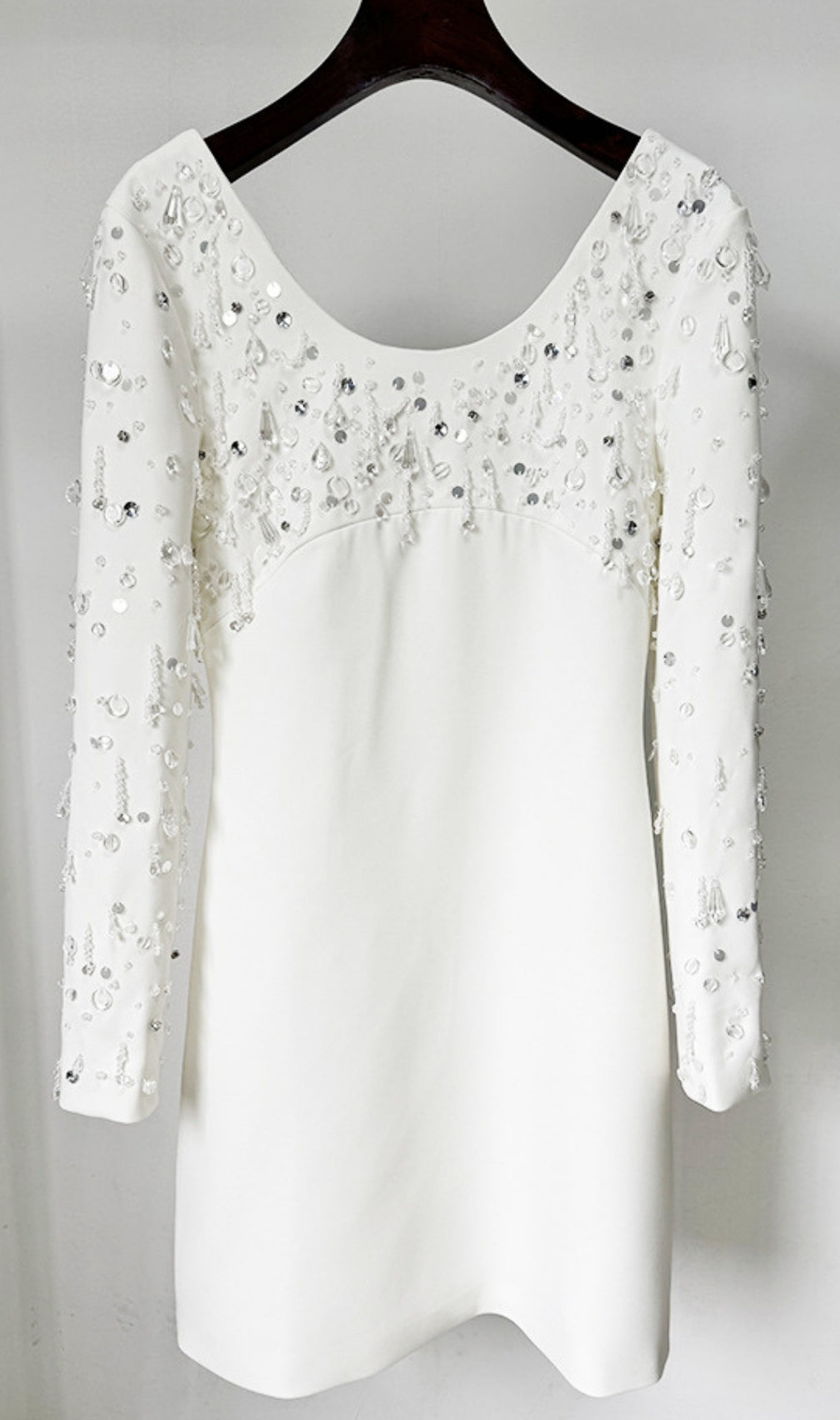 Ebe White Long Sleeve Embellished Mini Dress