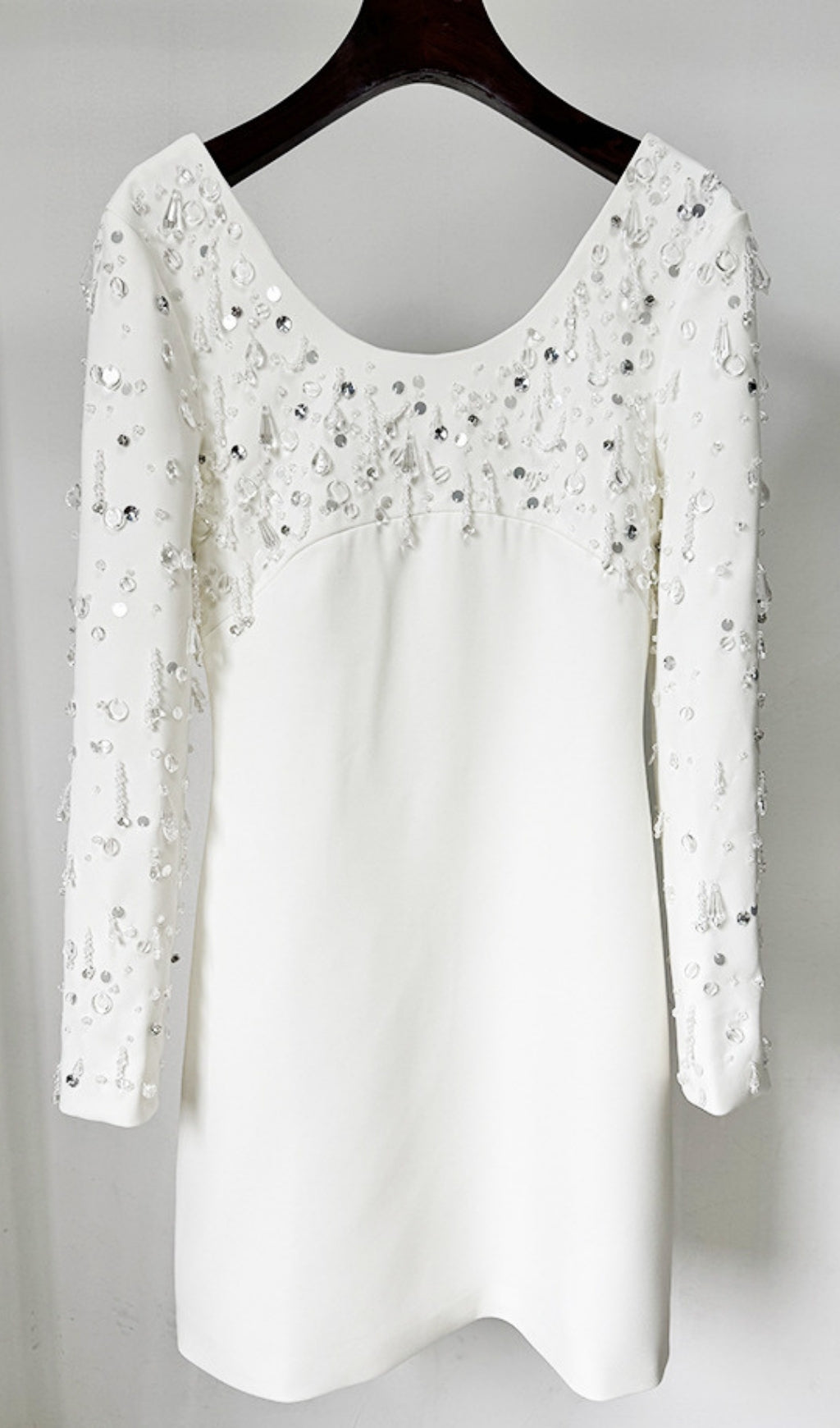Ebe White Long Sleeve Embellished Mini Dress