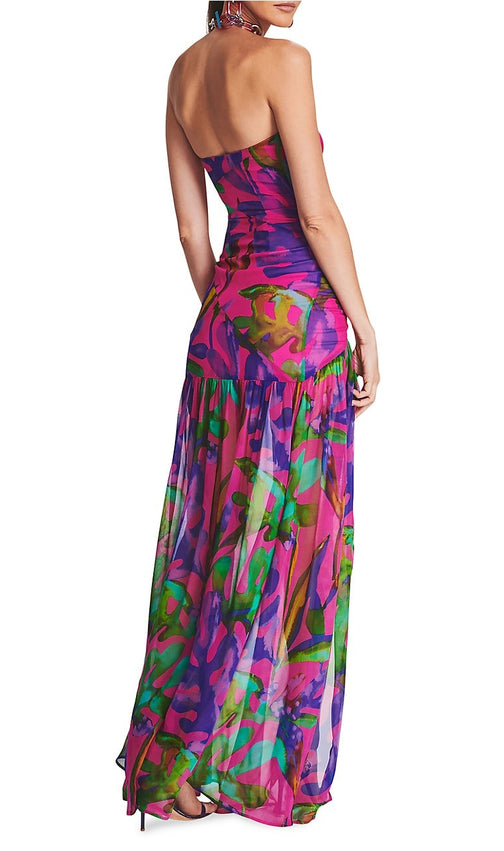 Floral-Print Silk Chiffon Maxi Dress