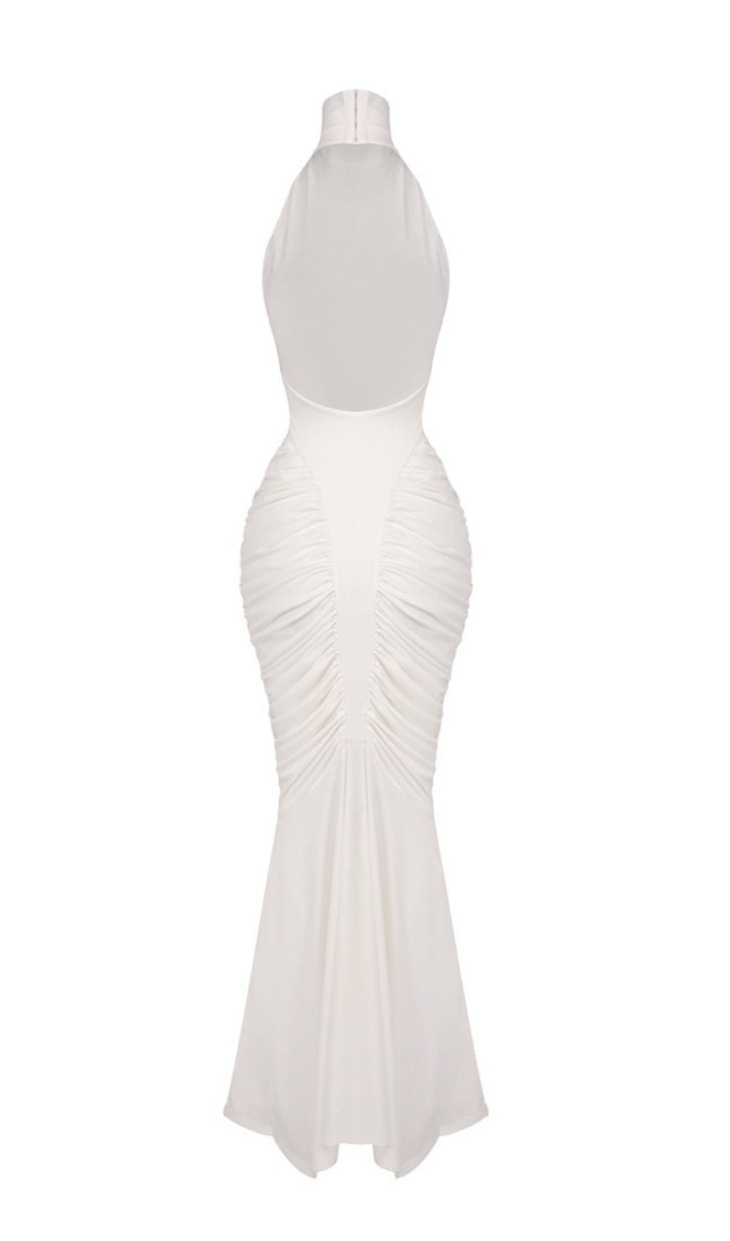 Kataleya White Halter Ruched Maxi Dress: Elegant & Figure-Flattering