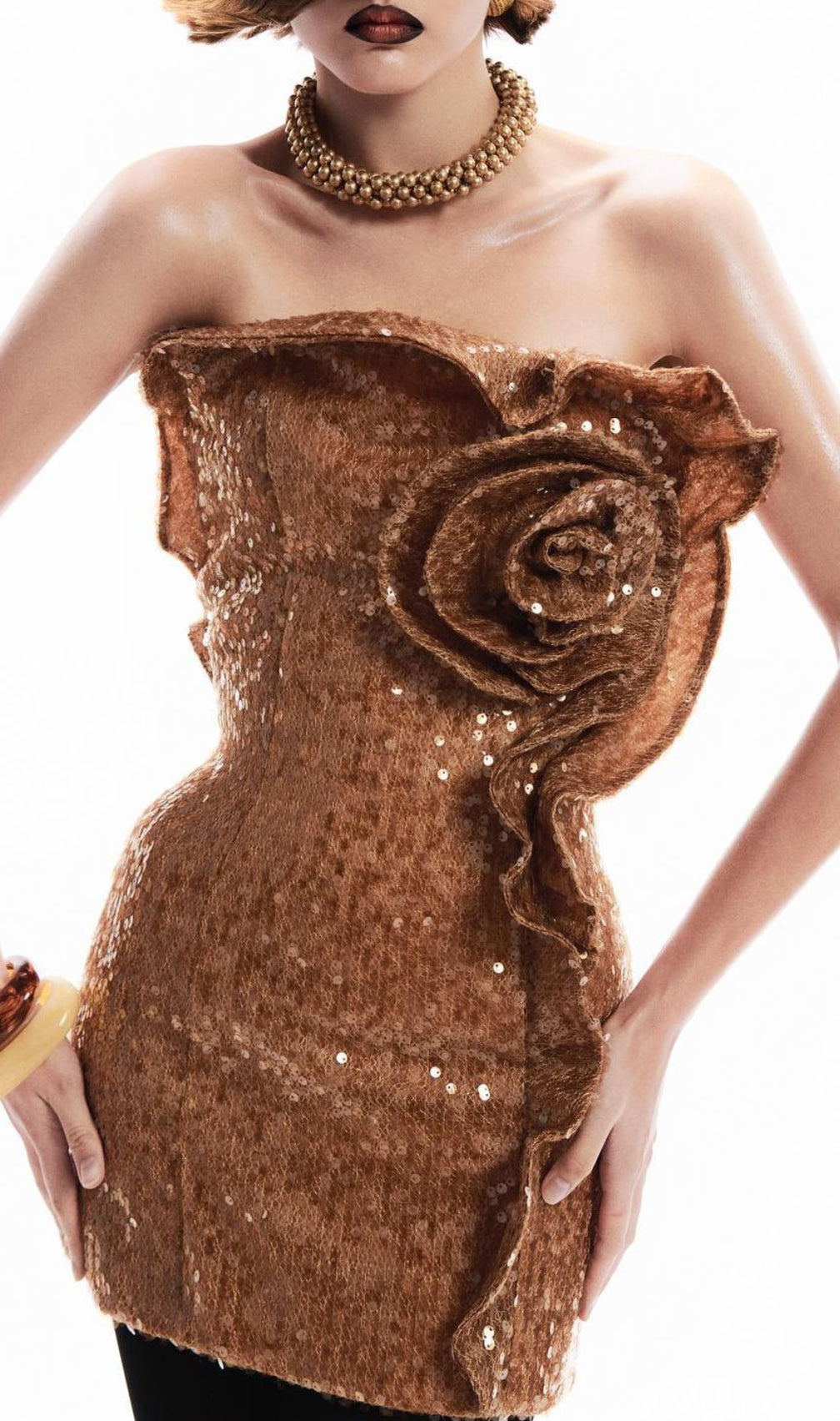 Emele Strapless Flower Sequin Mini Dress