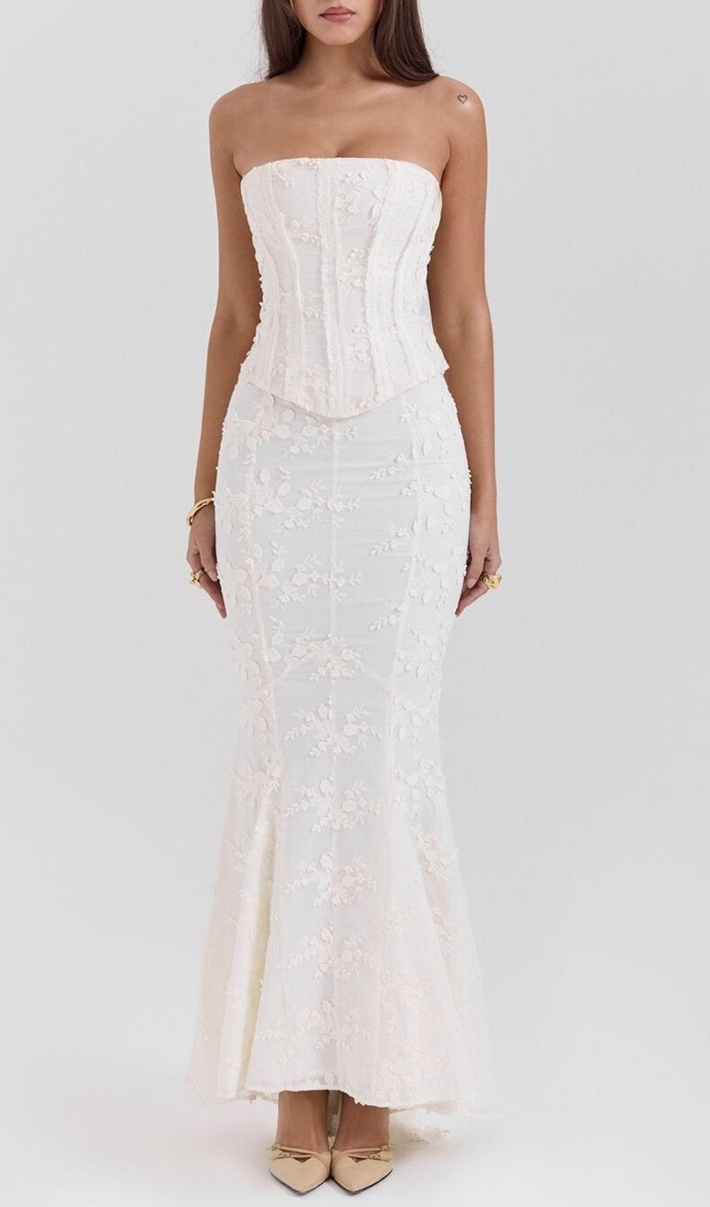 Clarke White Flower Corset Two-Piece Set