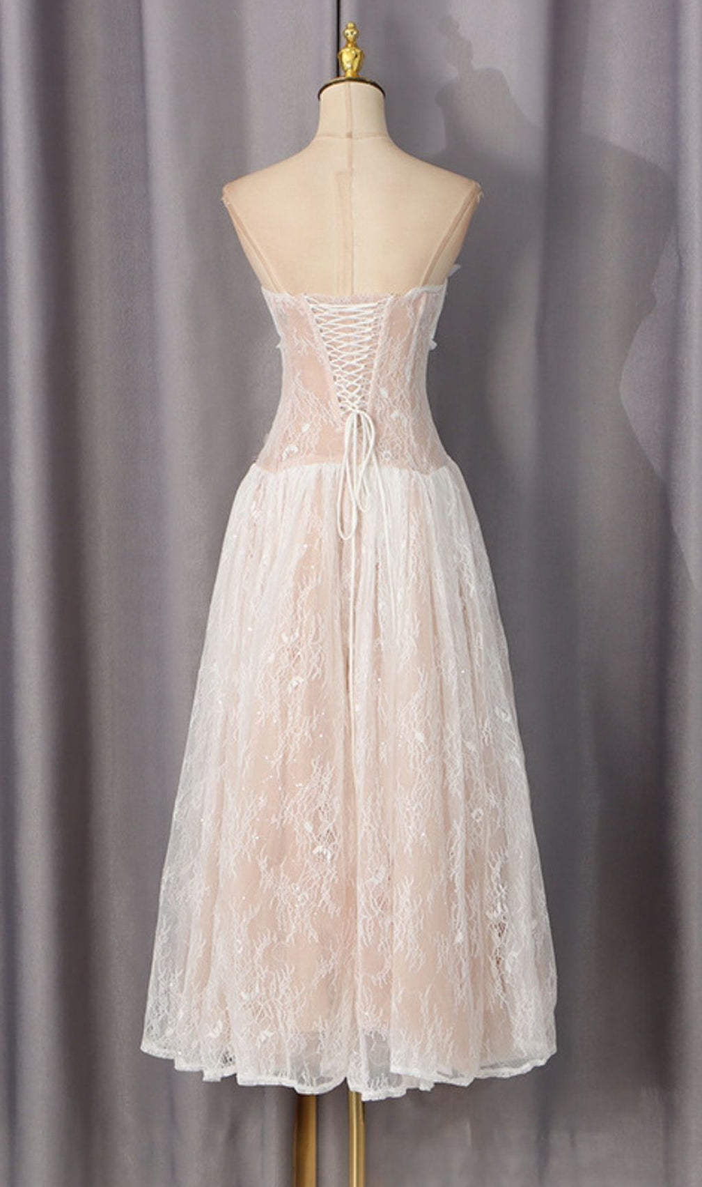 Sally 3D Butterfly Waist-Cinching Strapless Lace Maxi Dress