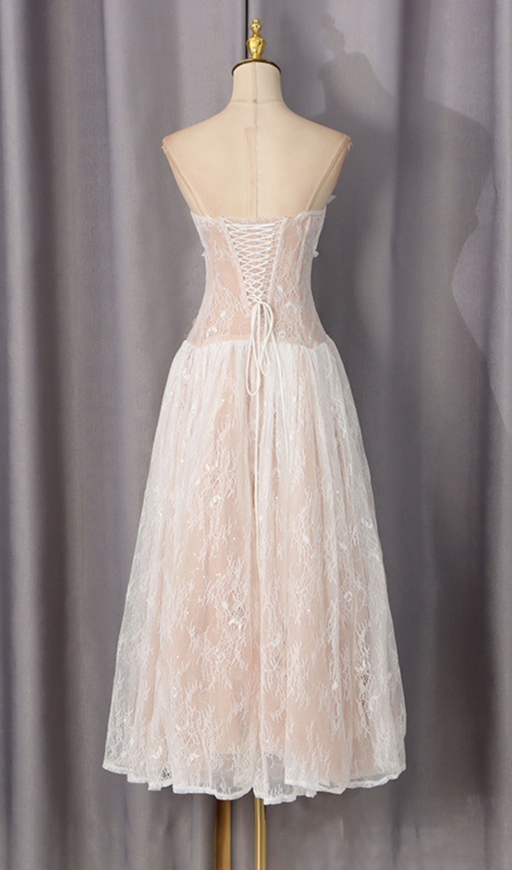 Sally 3D Butterfly Waist-Cinching Strapless Lace Maxi Dress