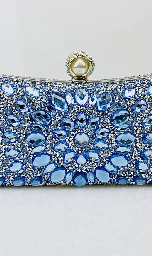 Dazzling Multi-Color Rhinestone & Crystal Evening Clutch with Pearl Clasp