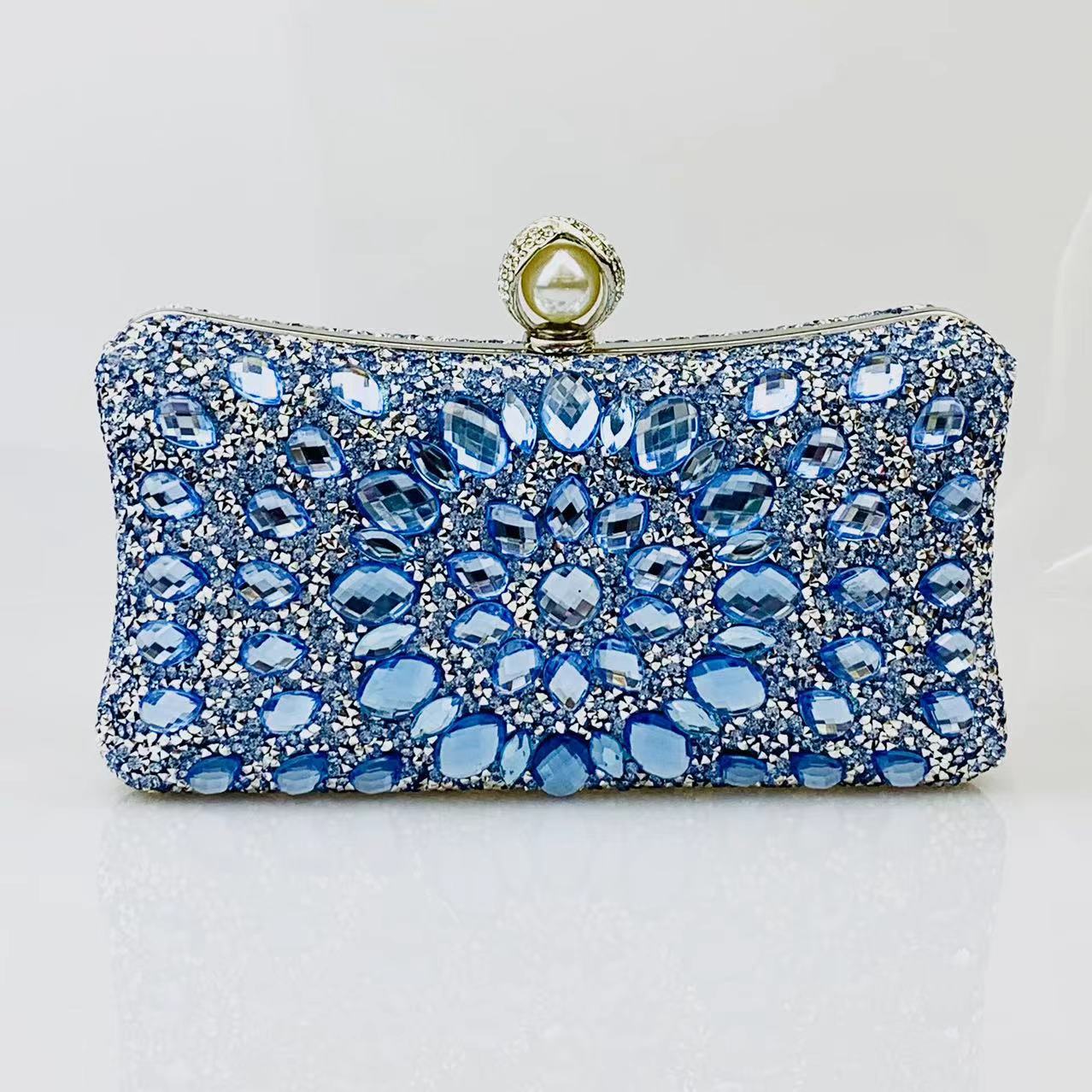 Dazzling Multi-Color Rhinestone & Crystal Evening Clutch with Pearl Clasp