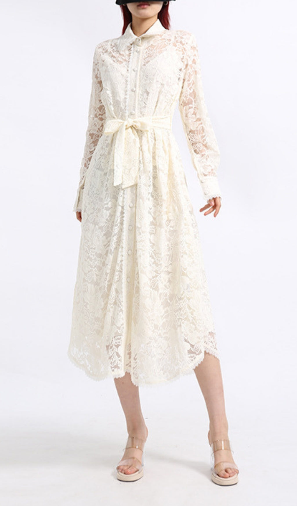 Erv White Lace Long Sleeve Midi Dress