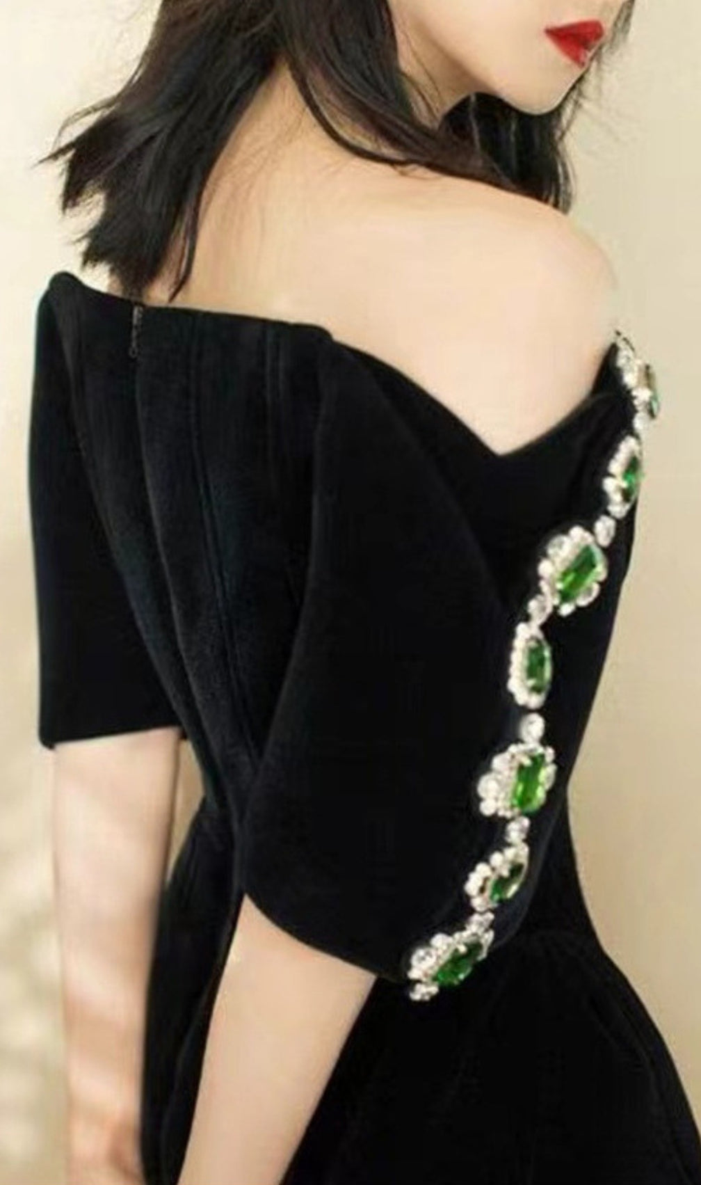 Dottie Black Off-Shoulder Rhinestone Mini Dress